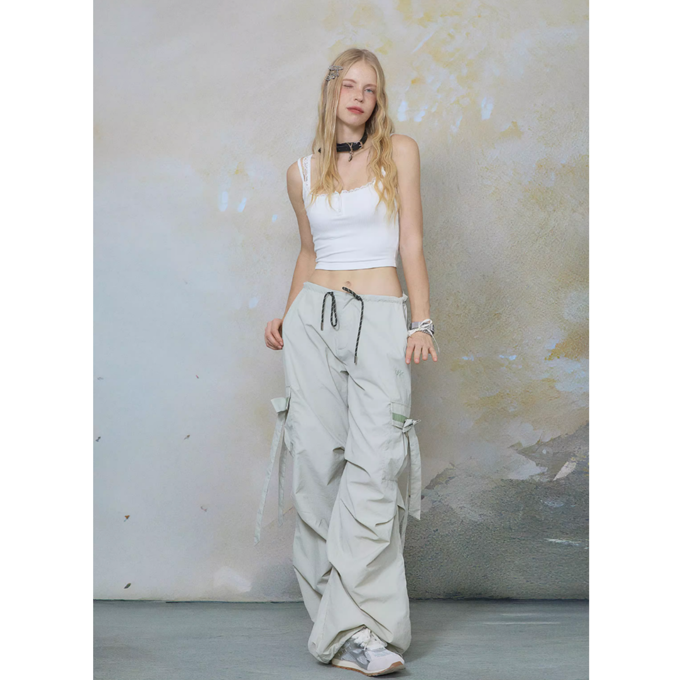 Ribbon cargo pants