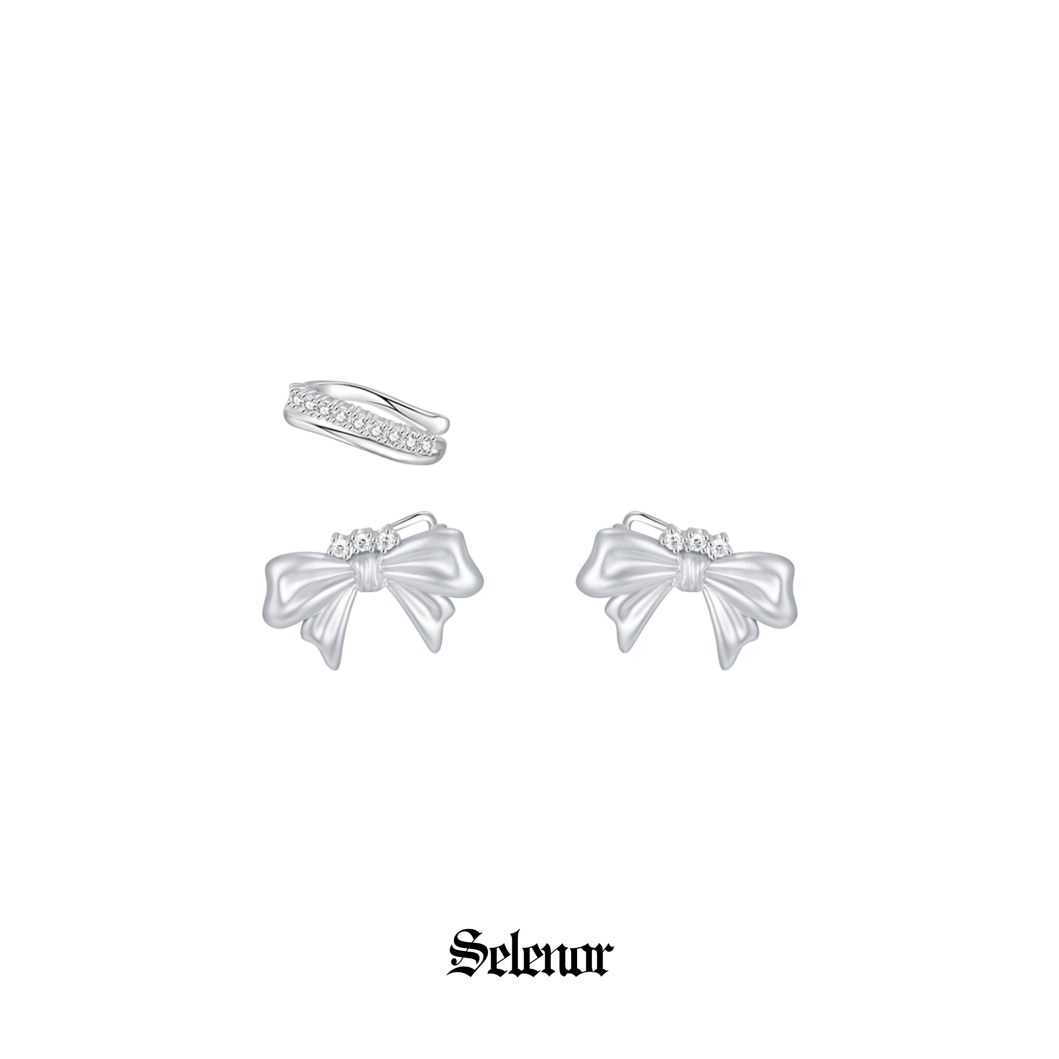 Ribbon dual pierce & ear cuff set