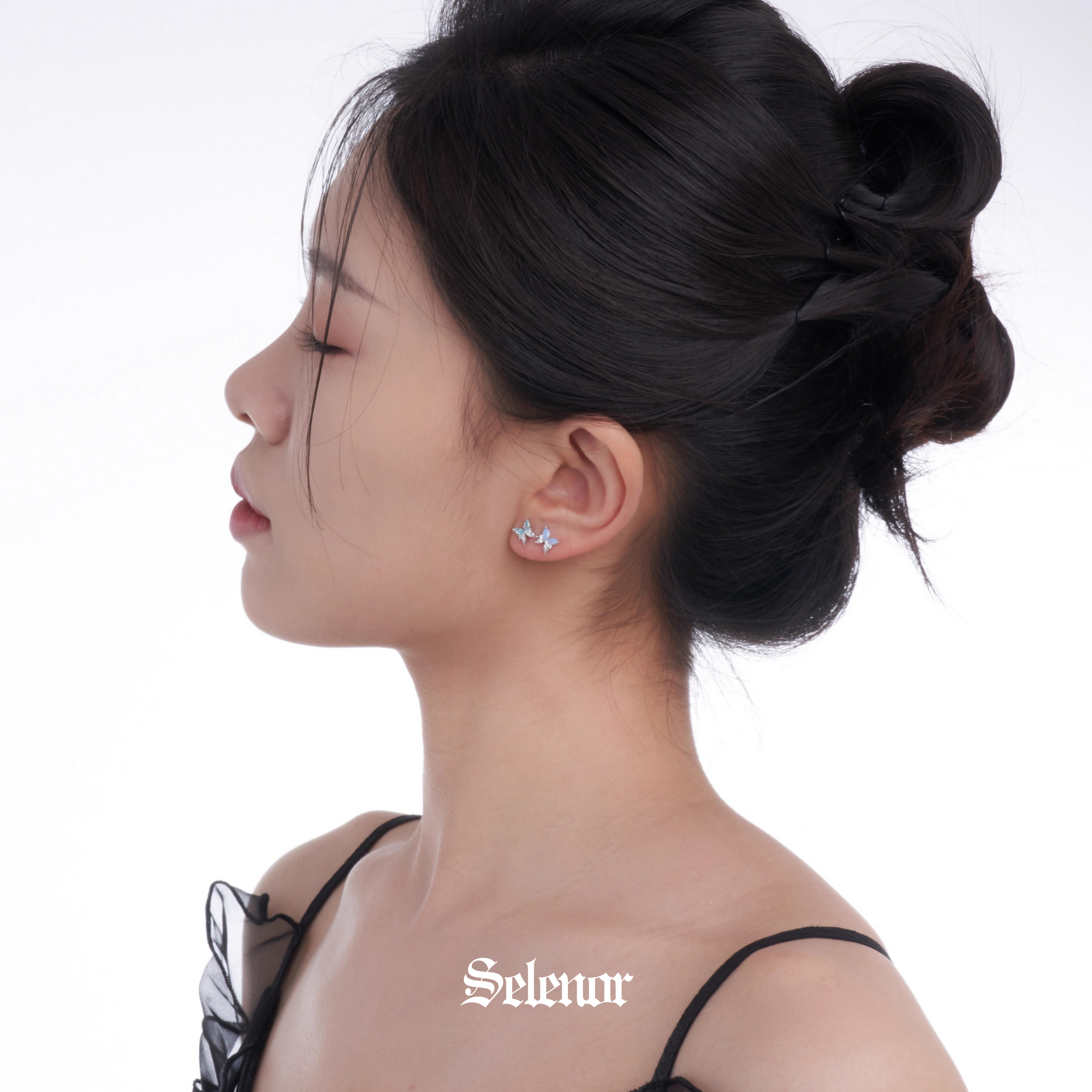 S925 cubic zirconia twin butterfly pierce