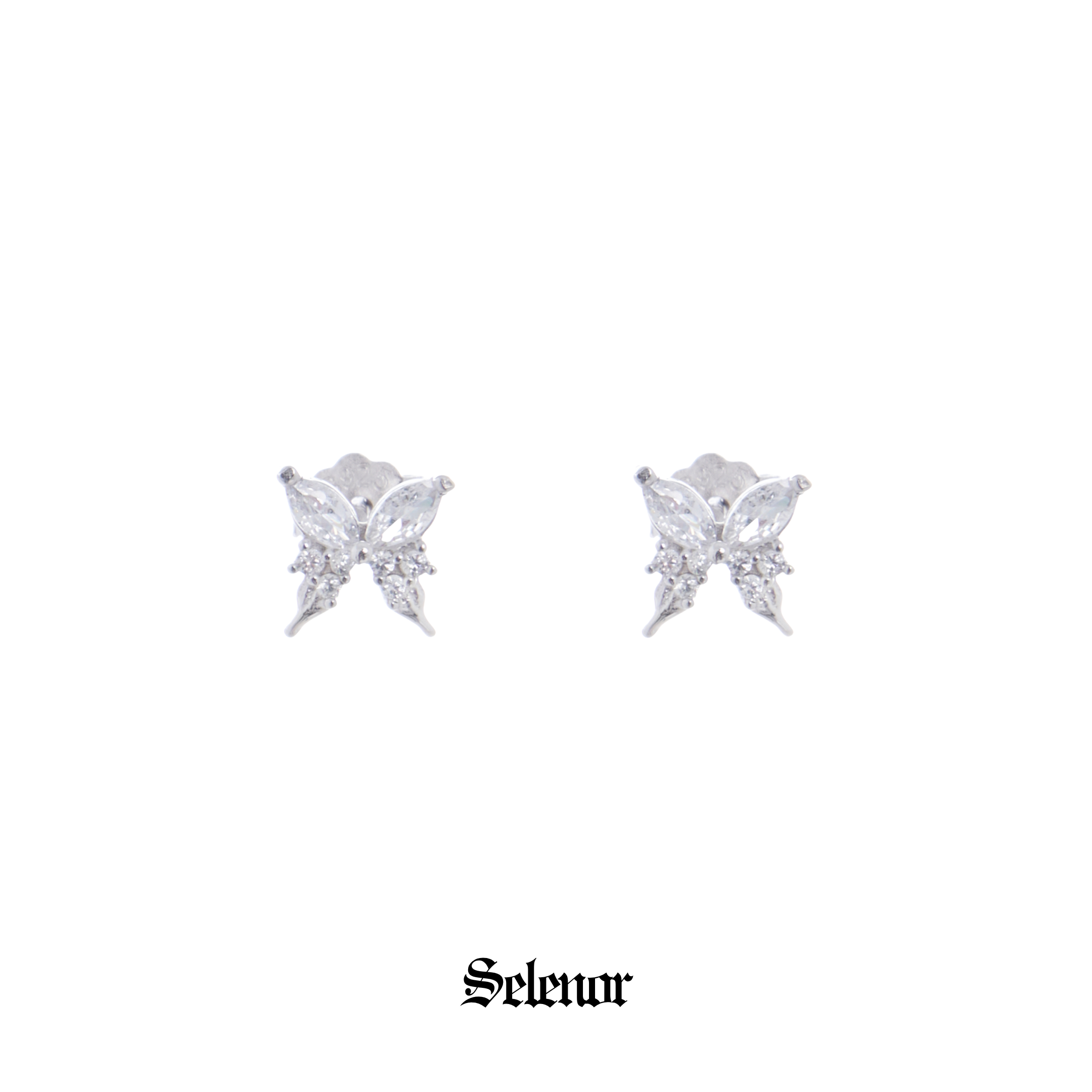 S925 cubic zirconia twin butterfly pierce