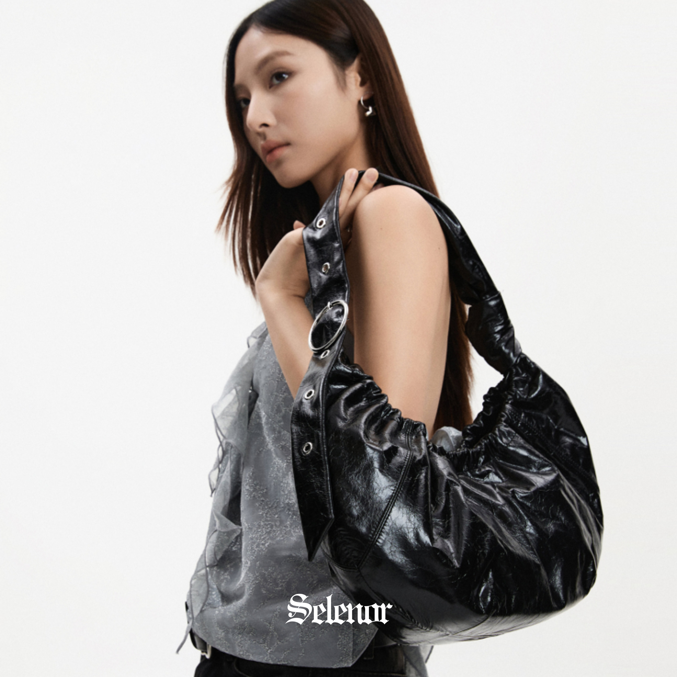 Midnight Ruche Shoulder Bag