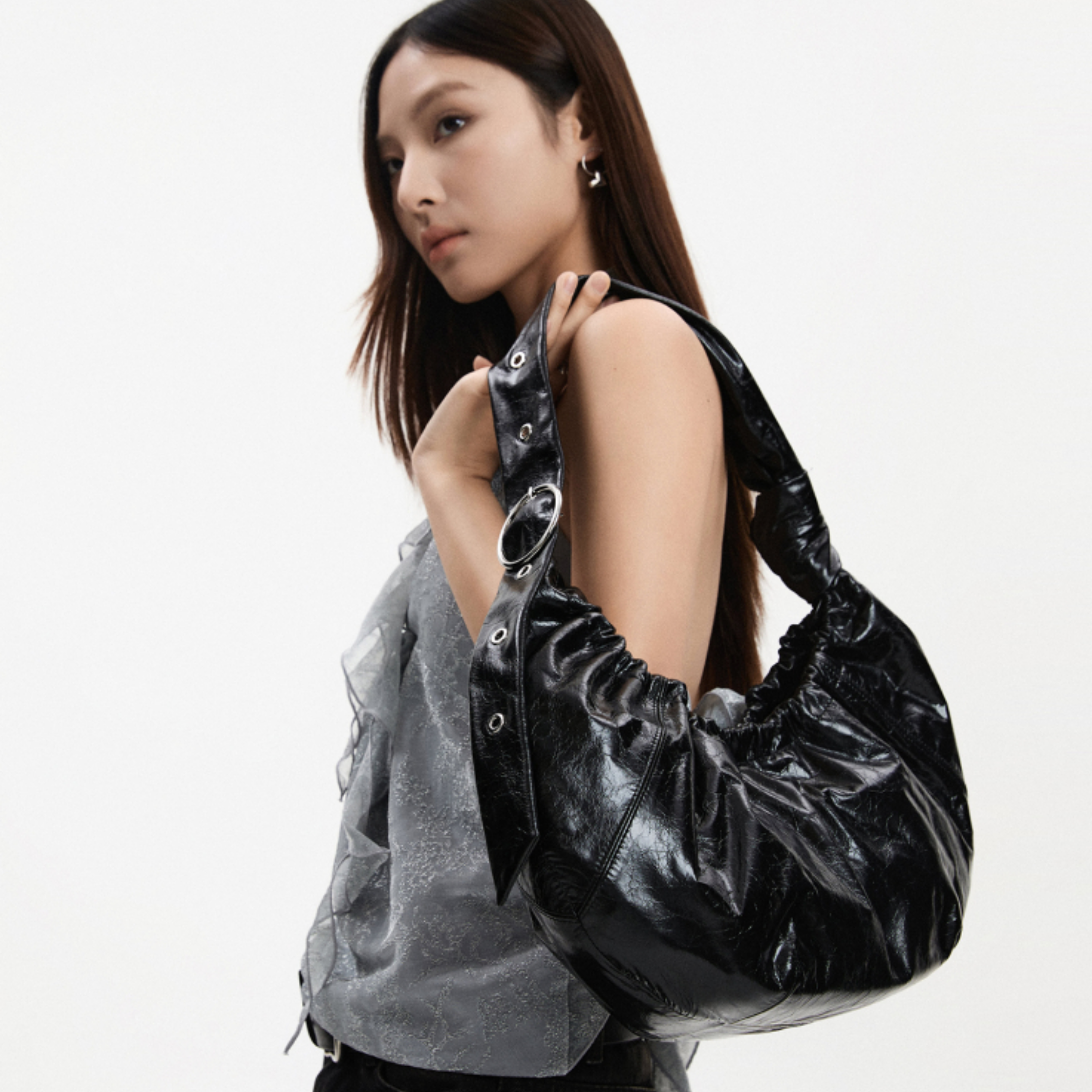 Midnight Ruche Shoulder Bag