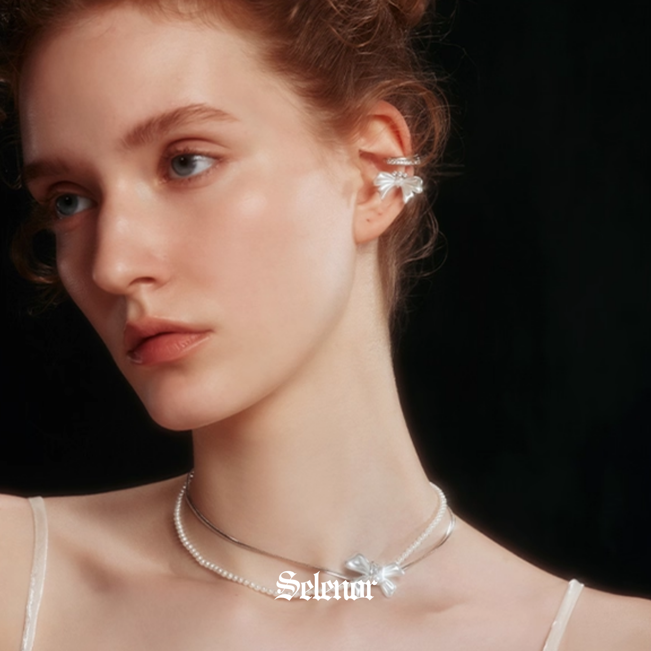 Ribbon dual pierce & ear cuff set