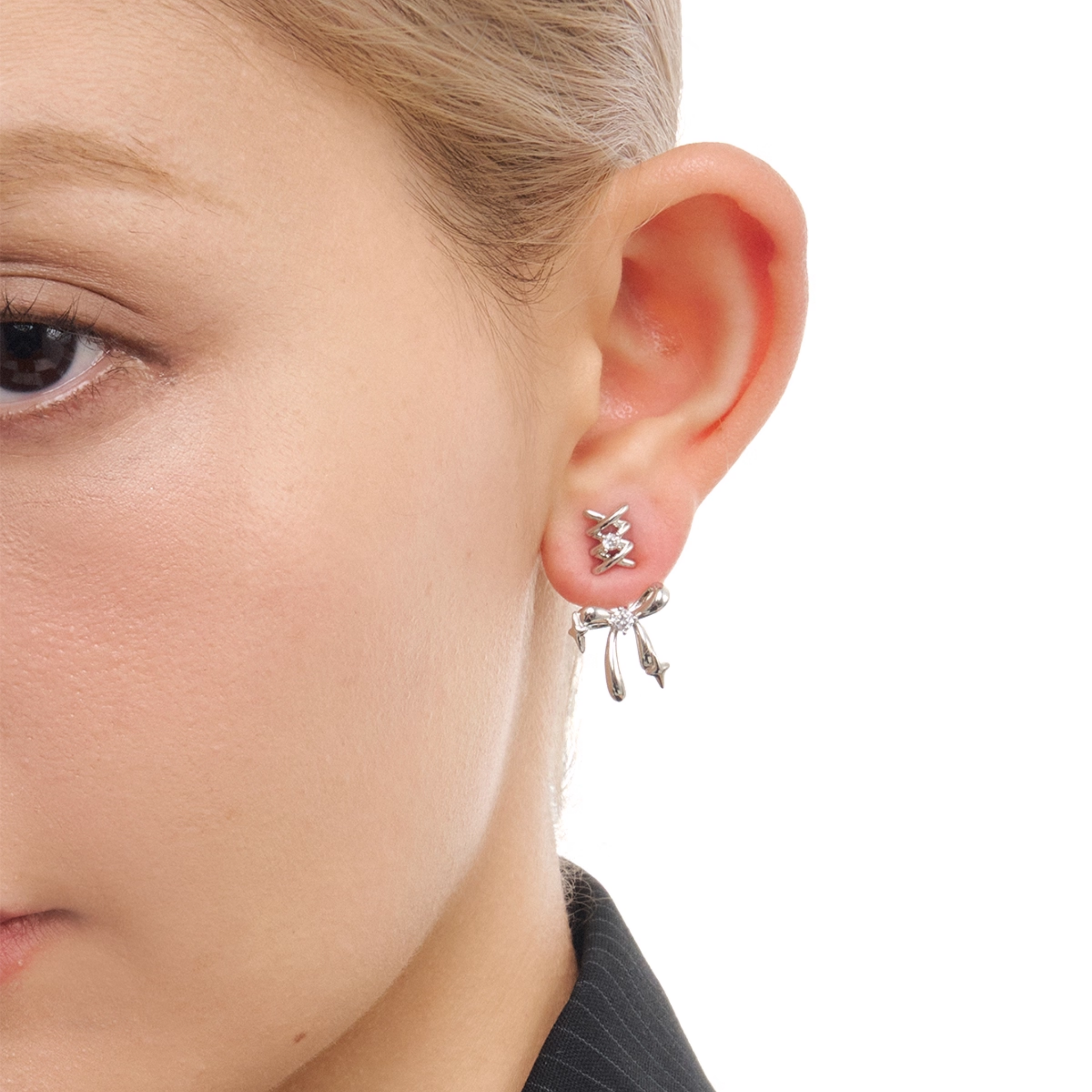 S925 Cubic zirconia ribbon edge pierce