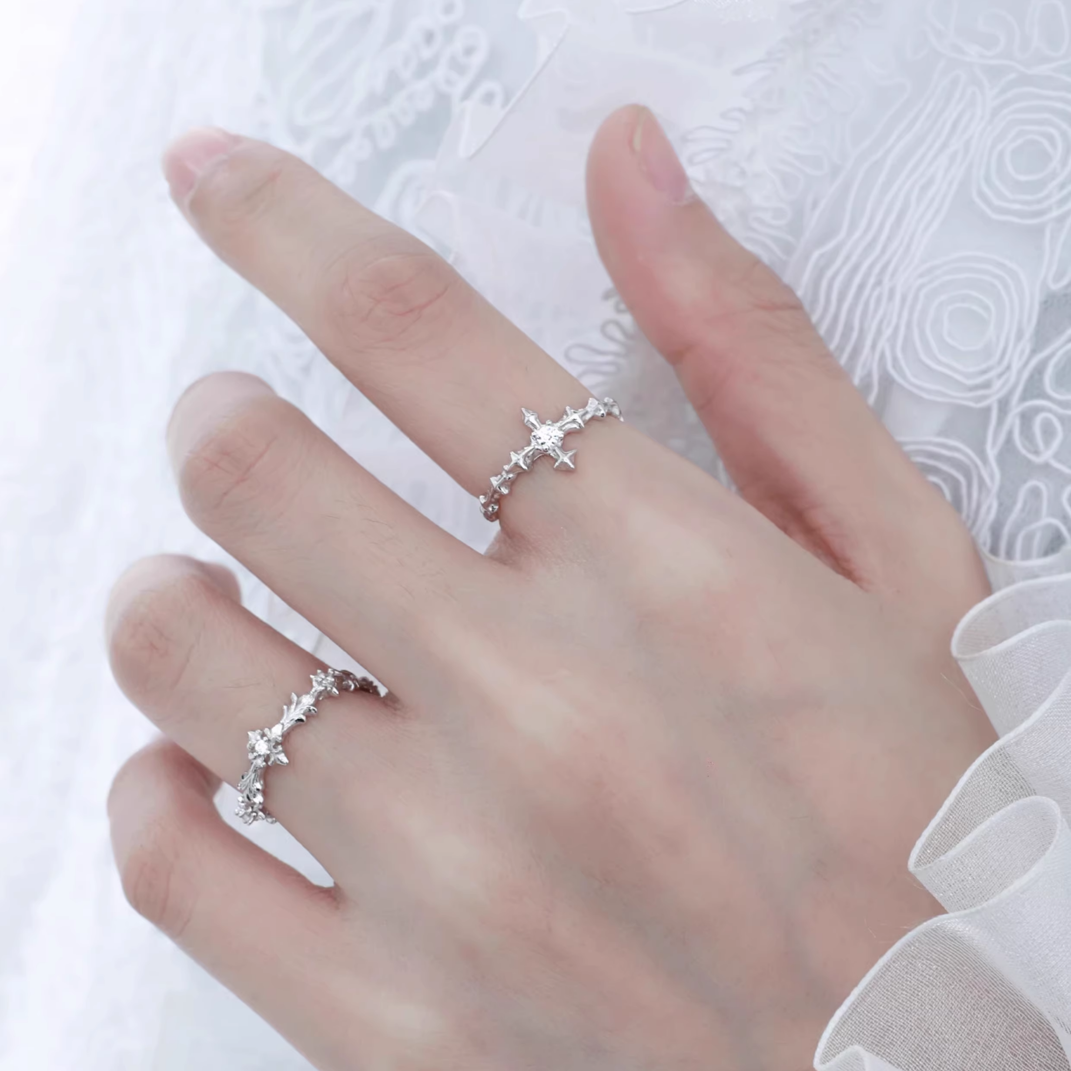 S925 Cubic zirconia stellar twin ring set
