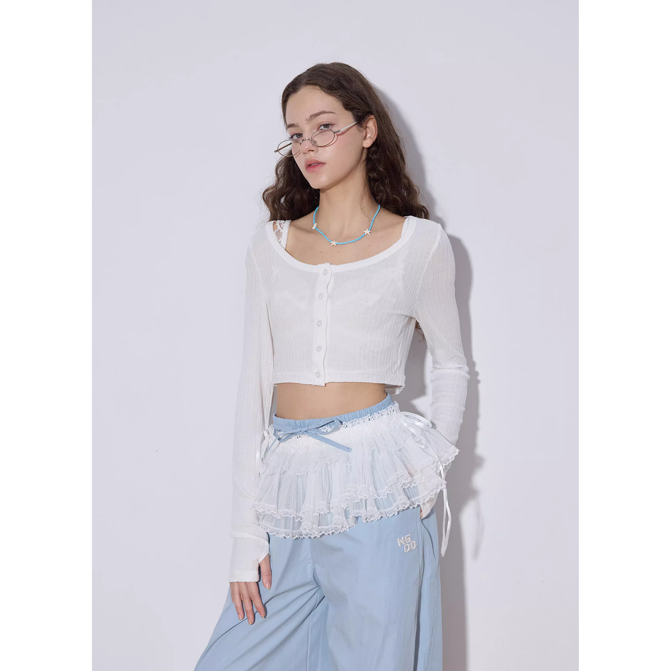 See-through rib cardigan