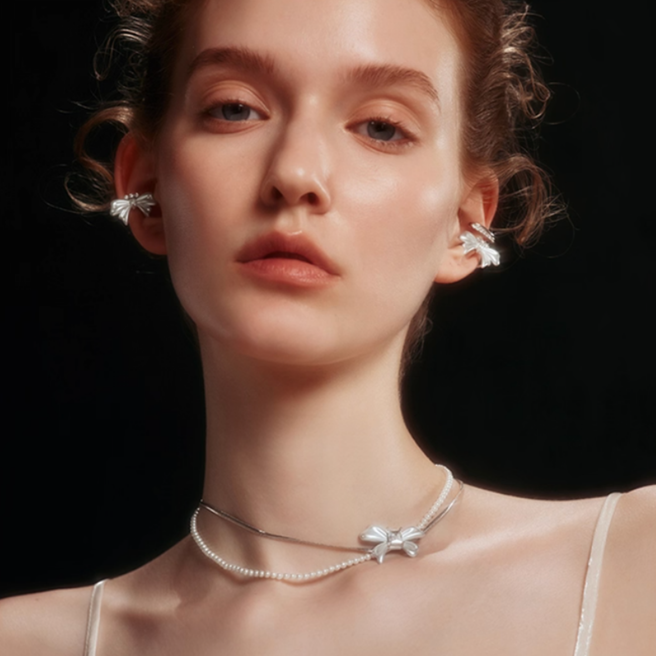 Ribbon dual pierce & ear cuff set