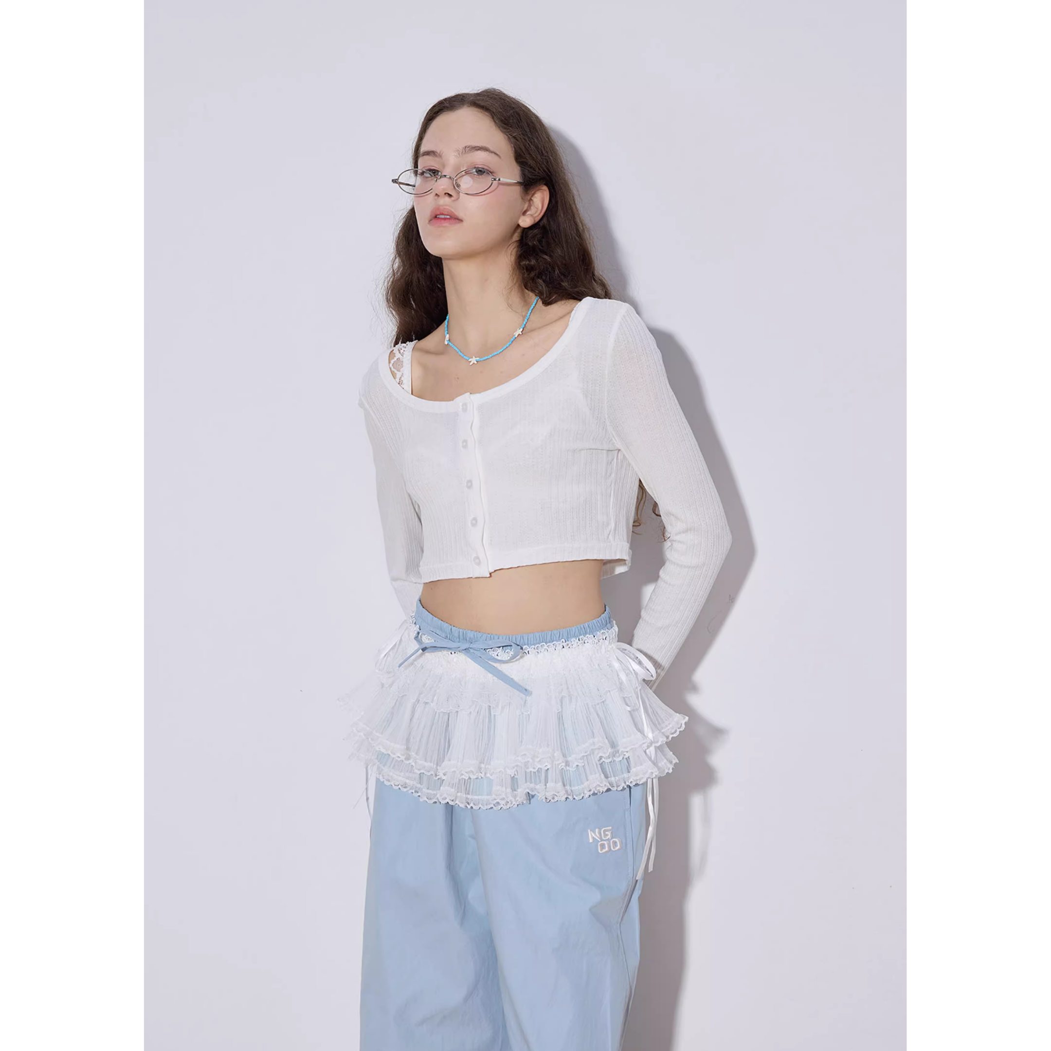 See-through rib cardigan