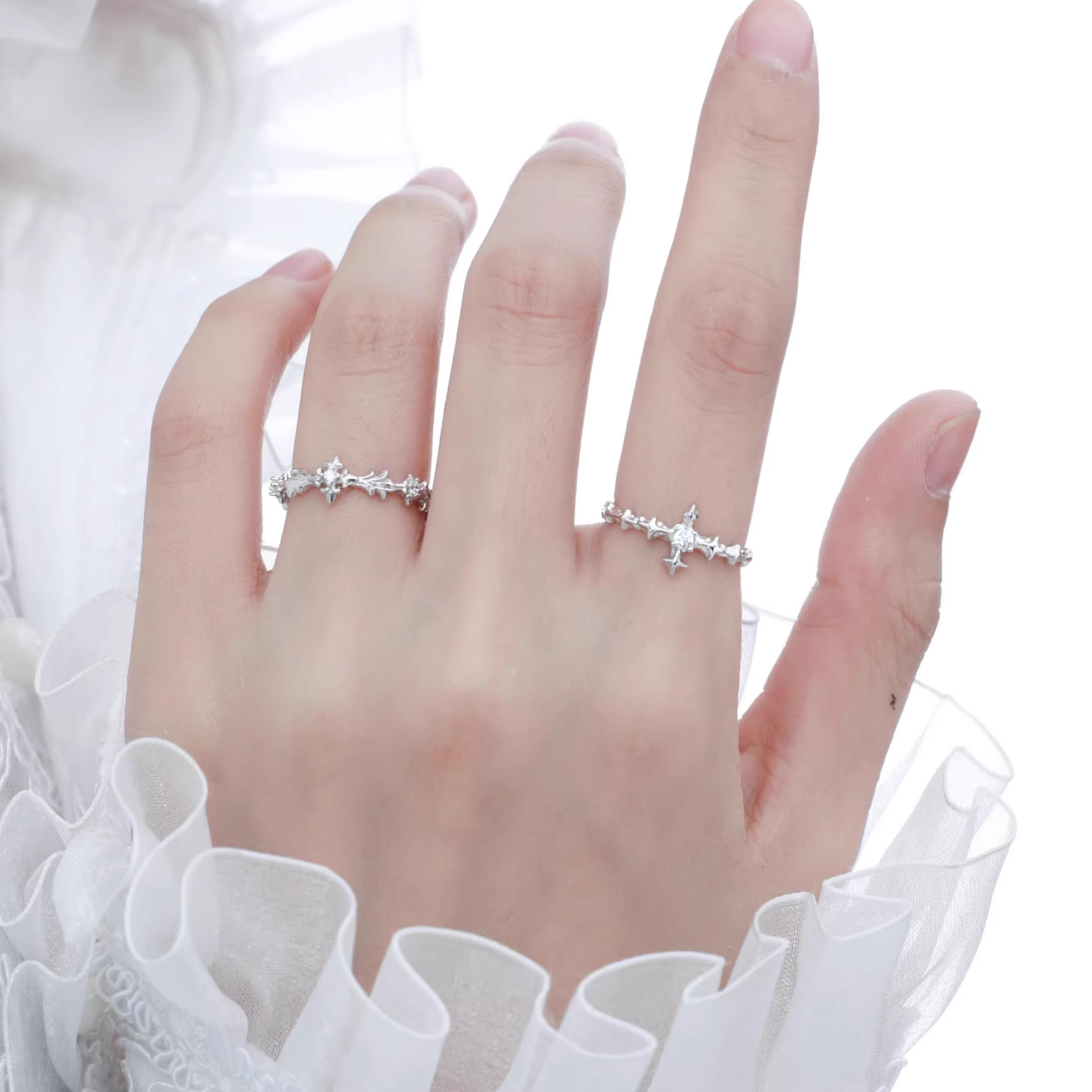S925 Cubic zirconia stellar twin ring set