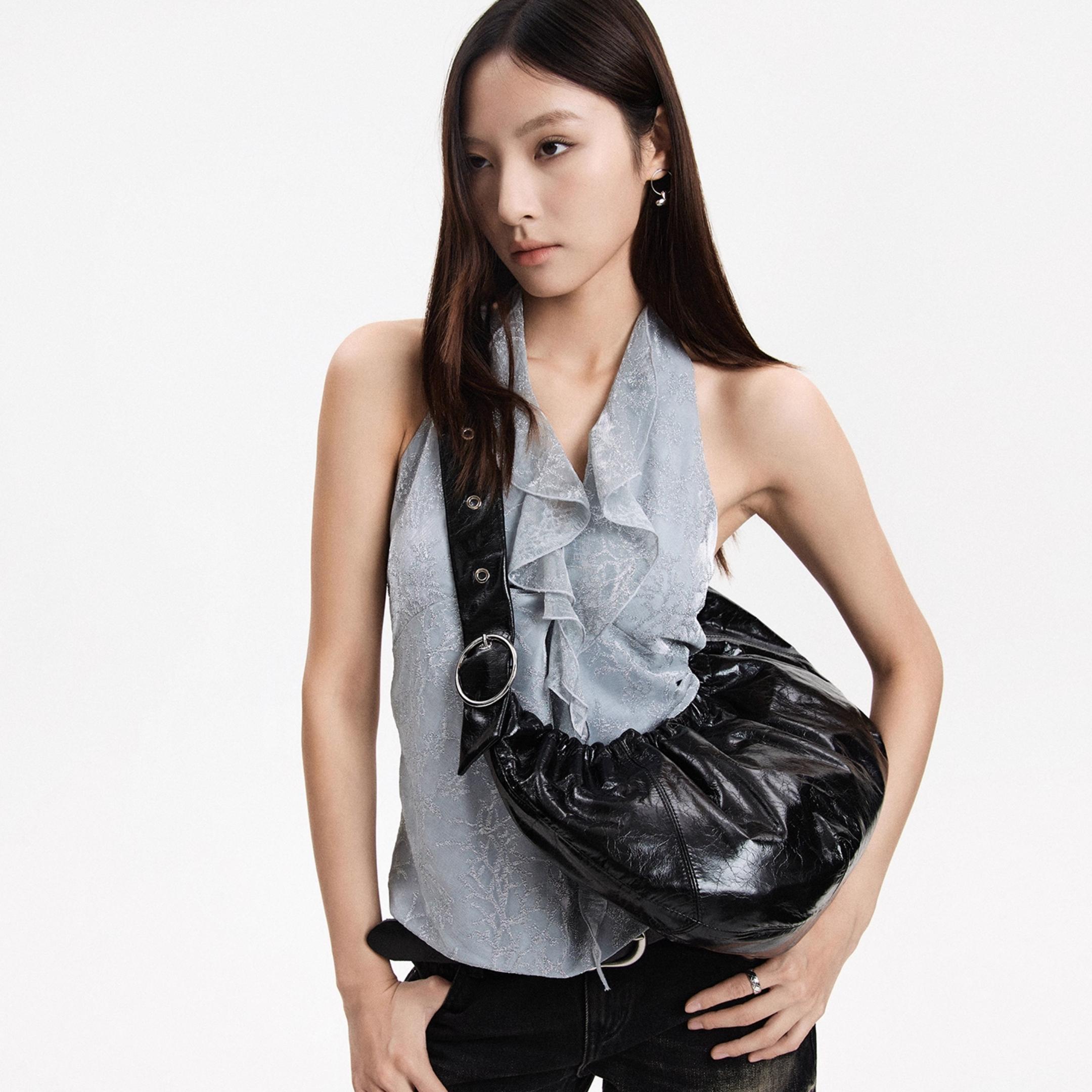 Midnight Ruche Shoulder Bag
