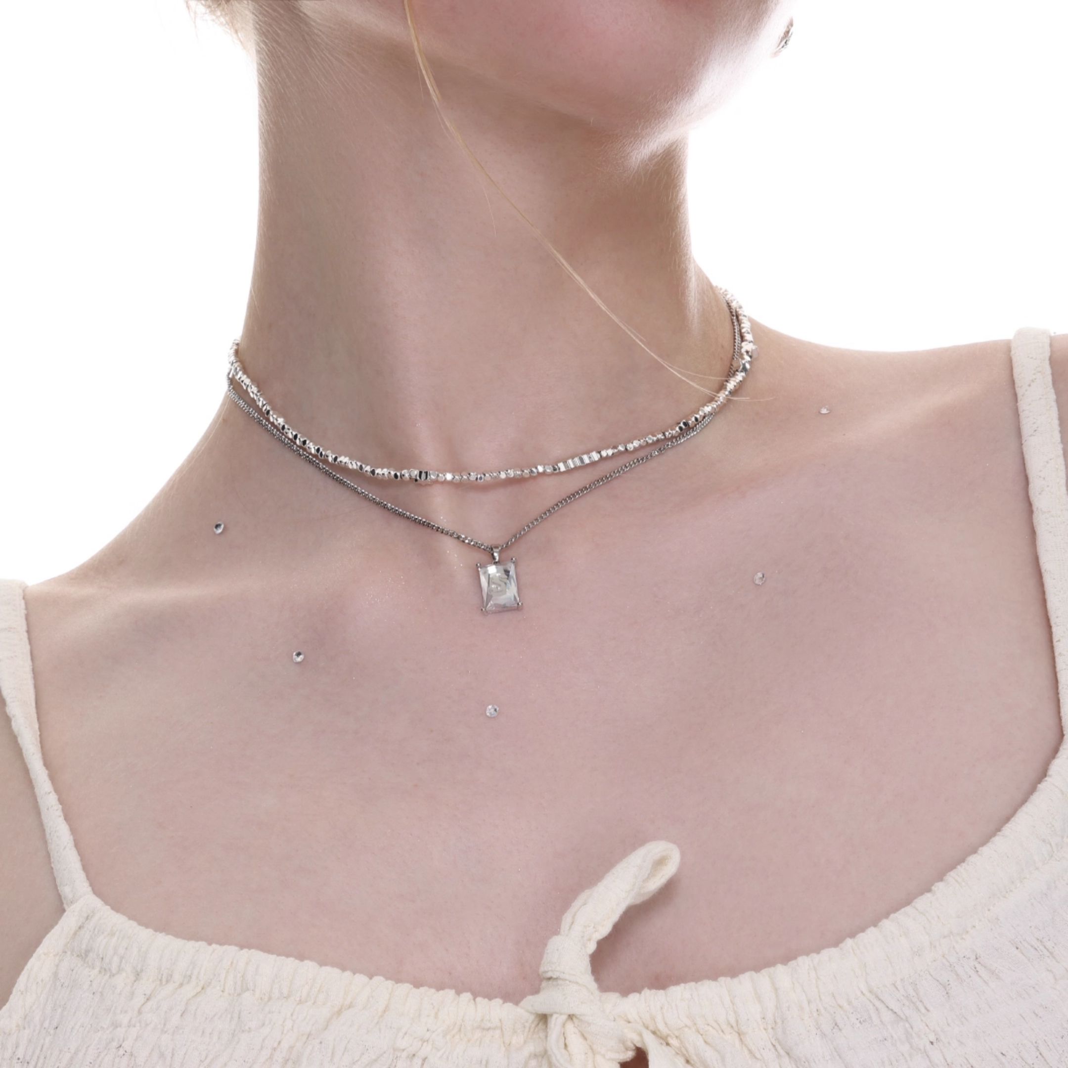 S925 Cubic zirconia etoile frame necklace