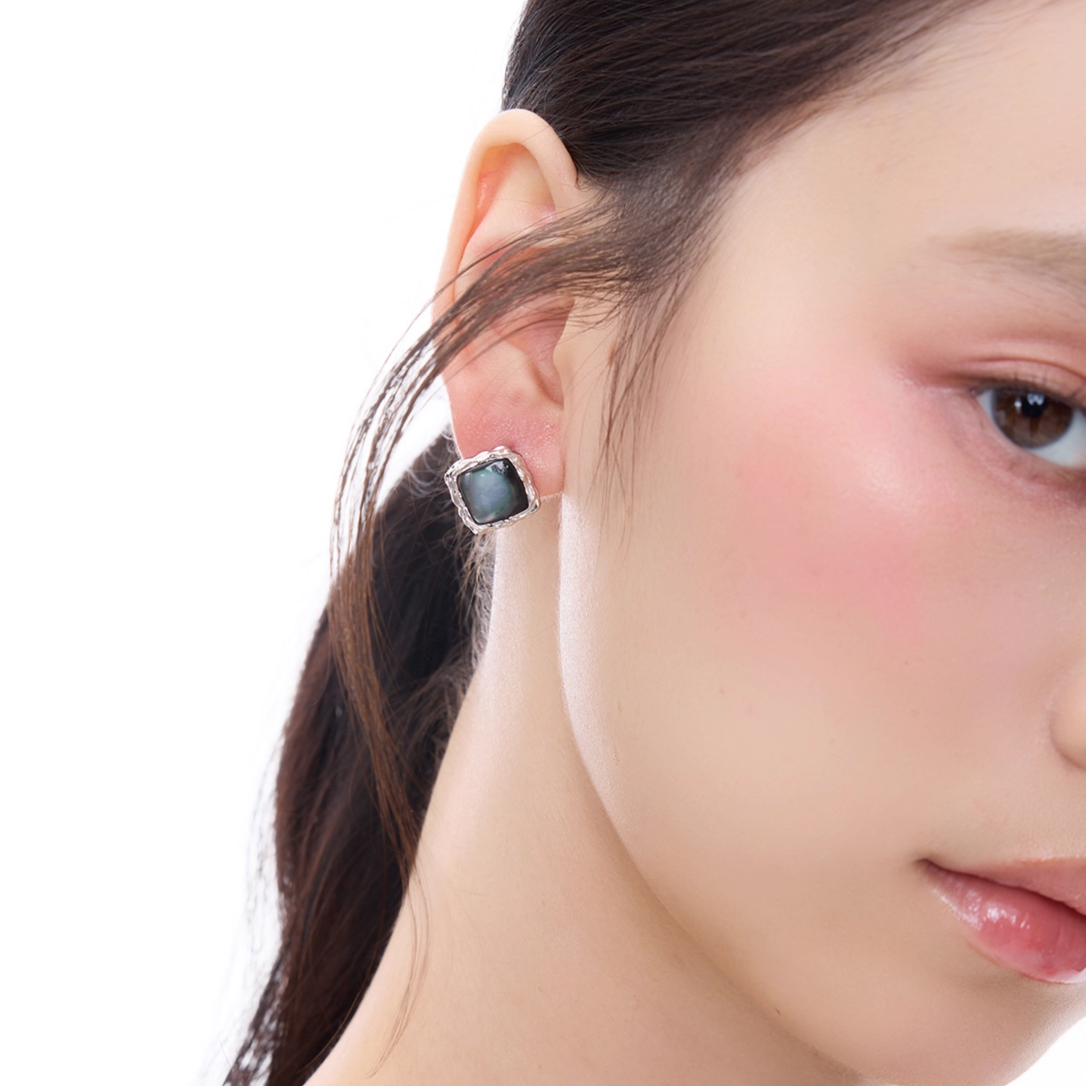 S925 Cubic zirconia noir square studs pierce