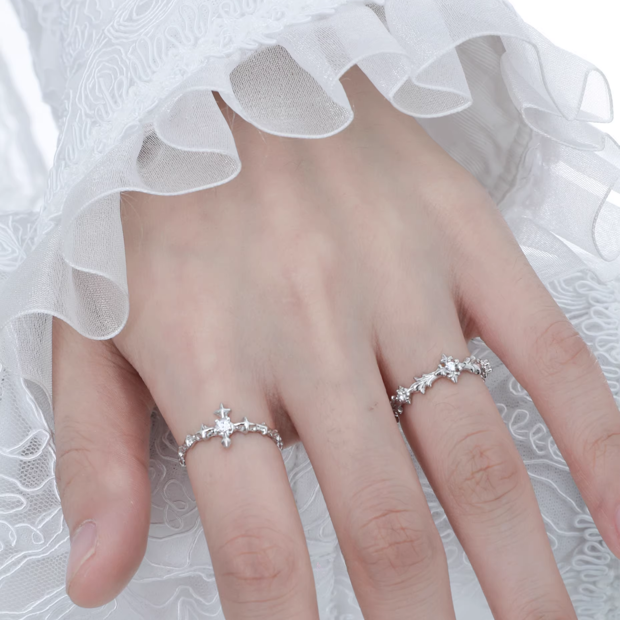S925 Cubic zirconia stellar twin ring set