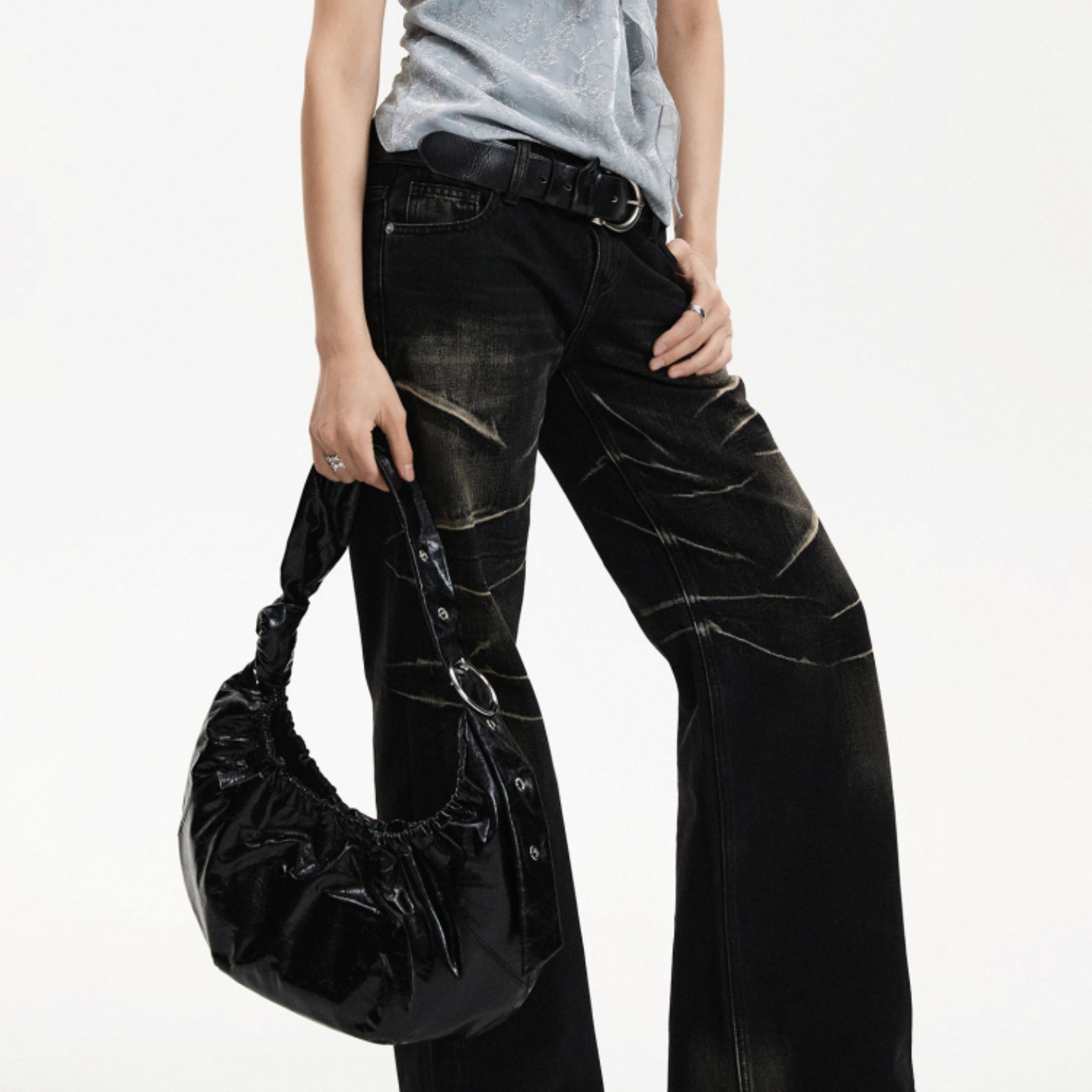 Midnight Ruche Shoulder Bag