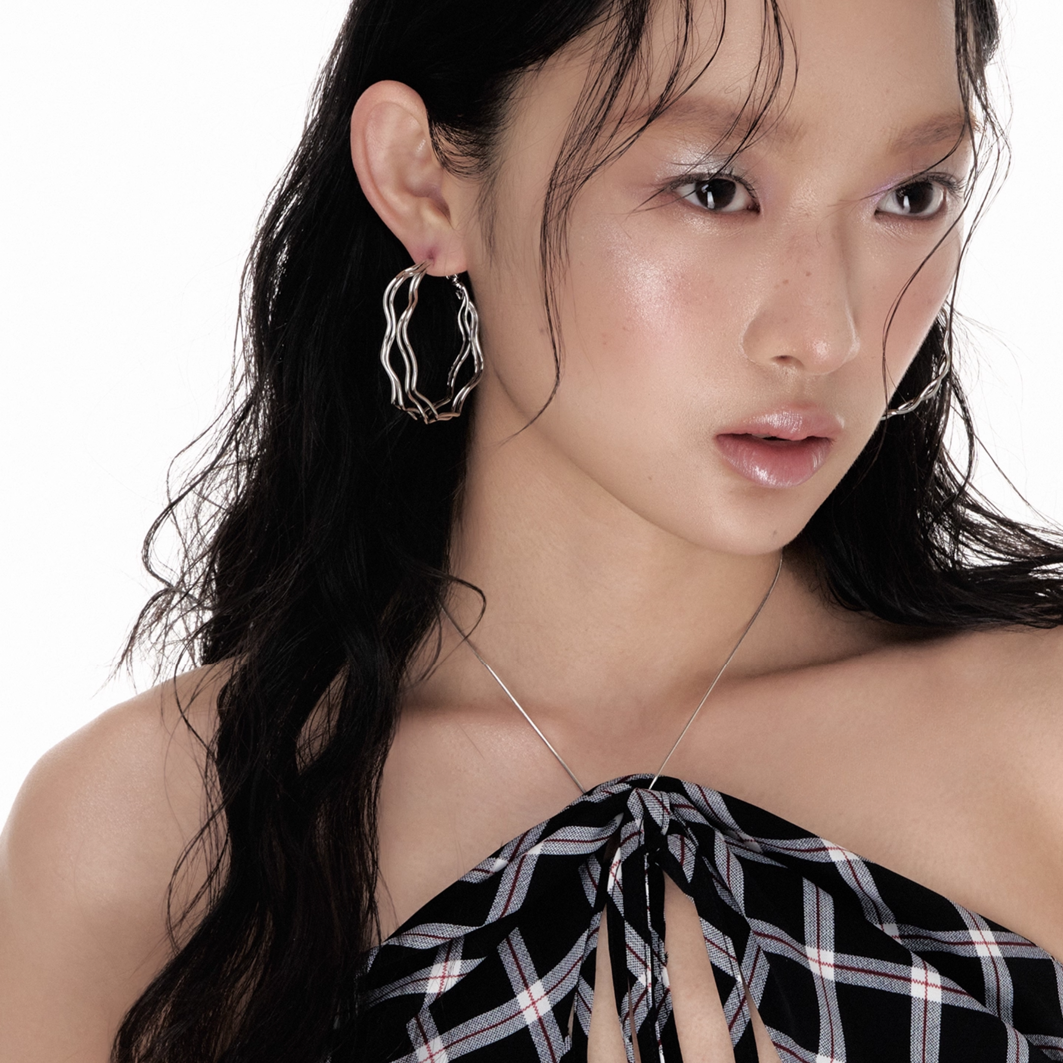 S925 Wave line hoop pierce