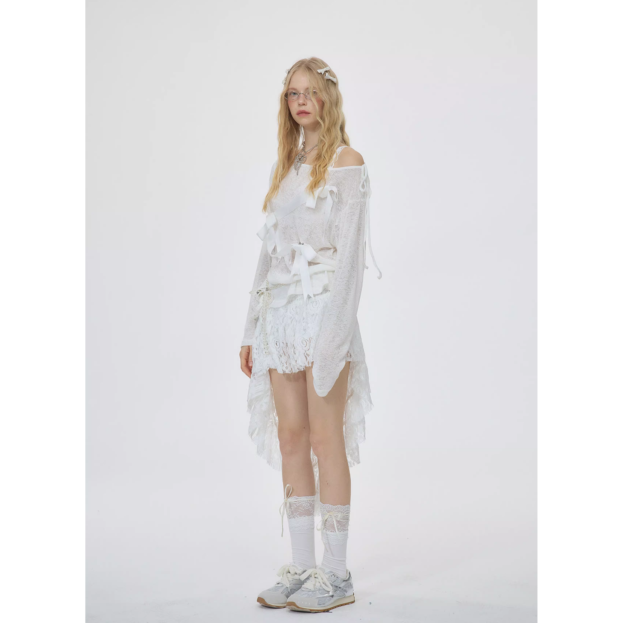 Etoile asymmetry lace skirt