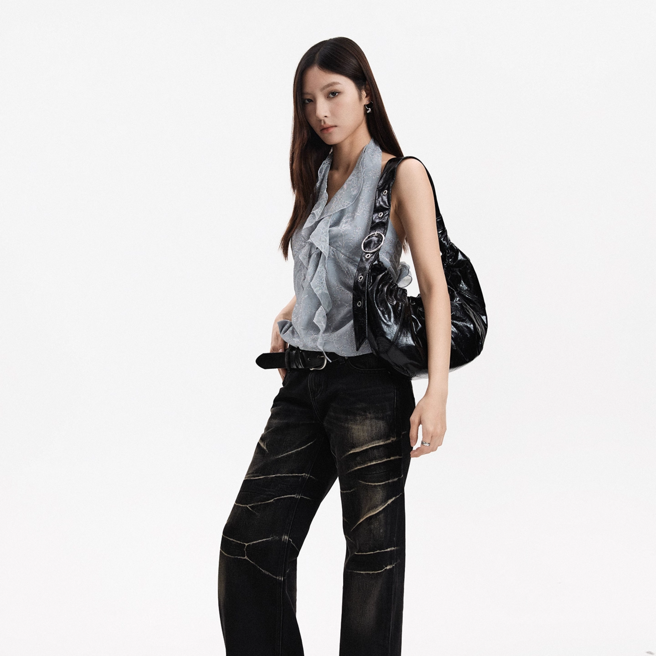 Midnight Ruche Shoulder Bag