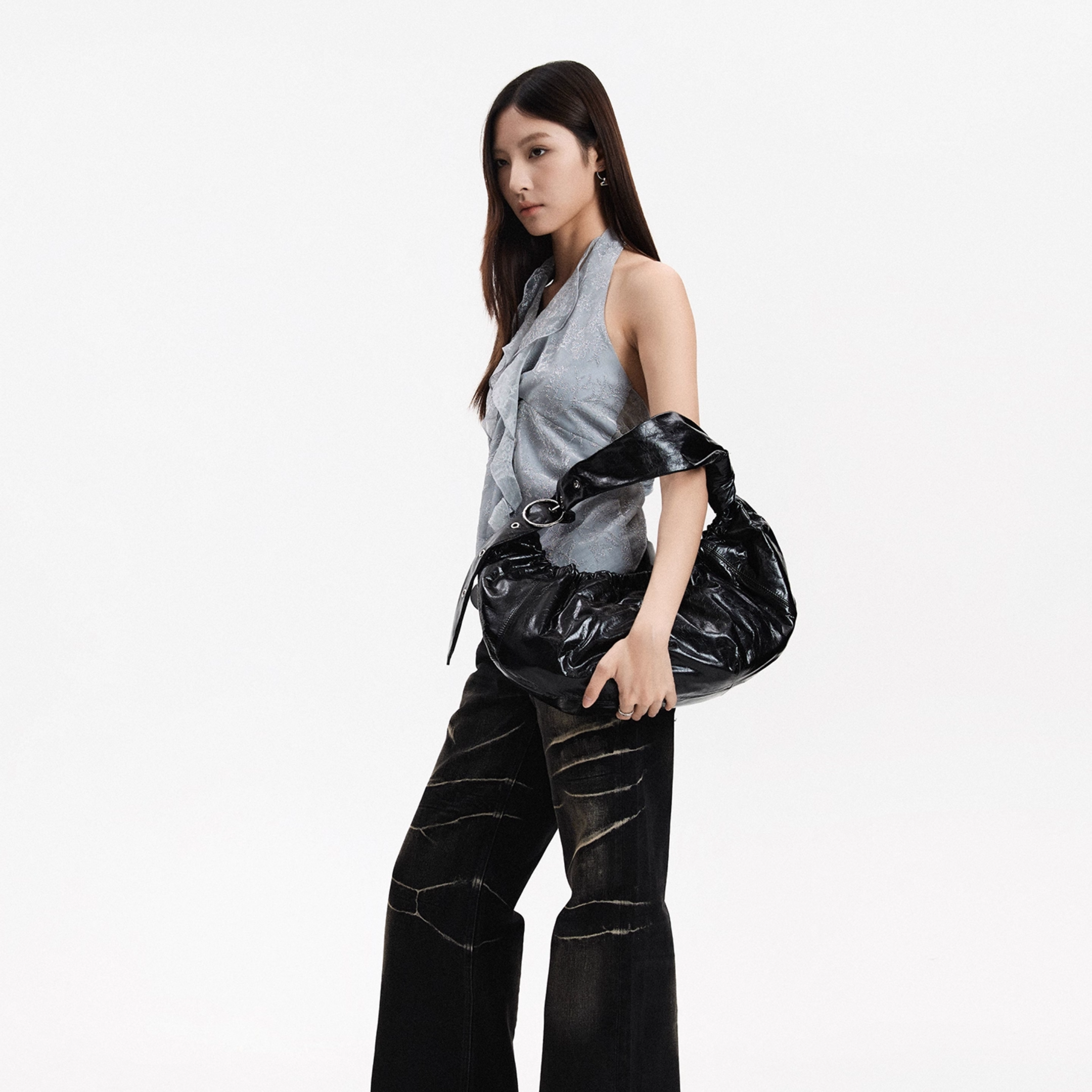 Midnight Ruche Shoulder Bag