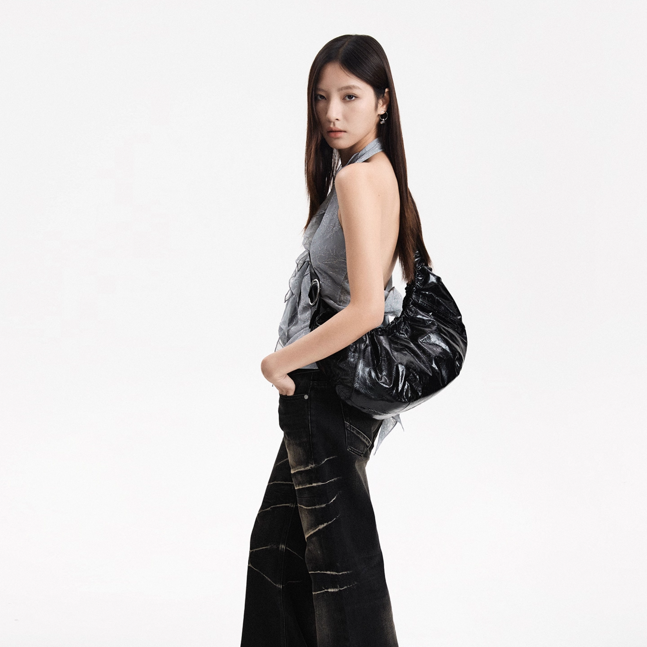 Midnight Ruche Shoulder Bag