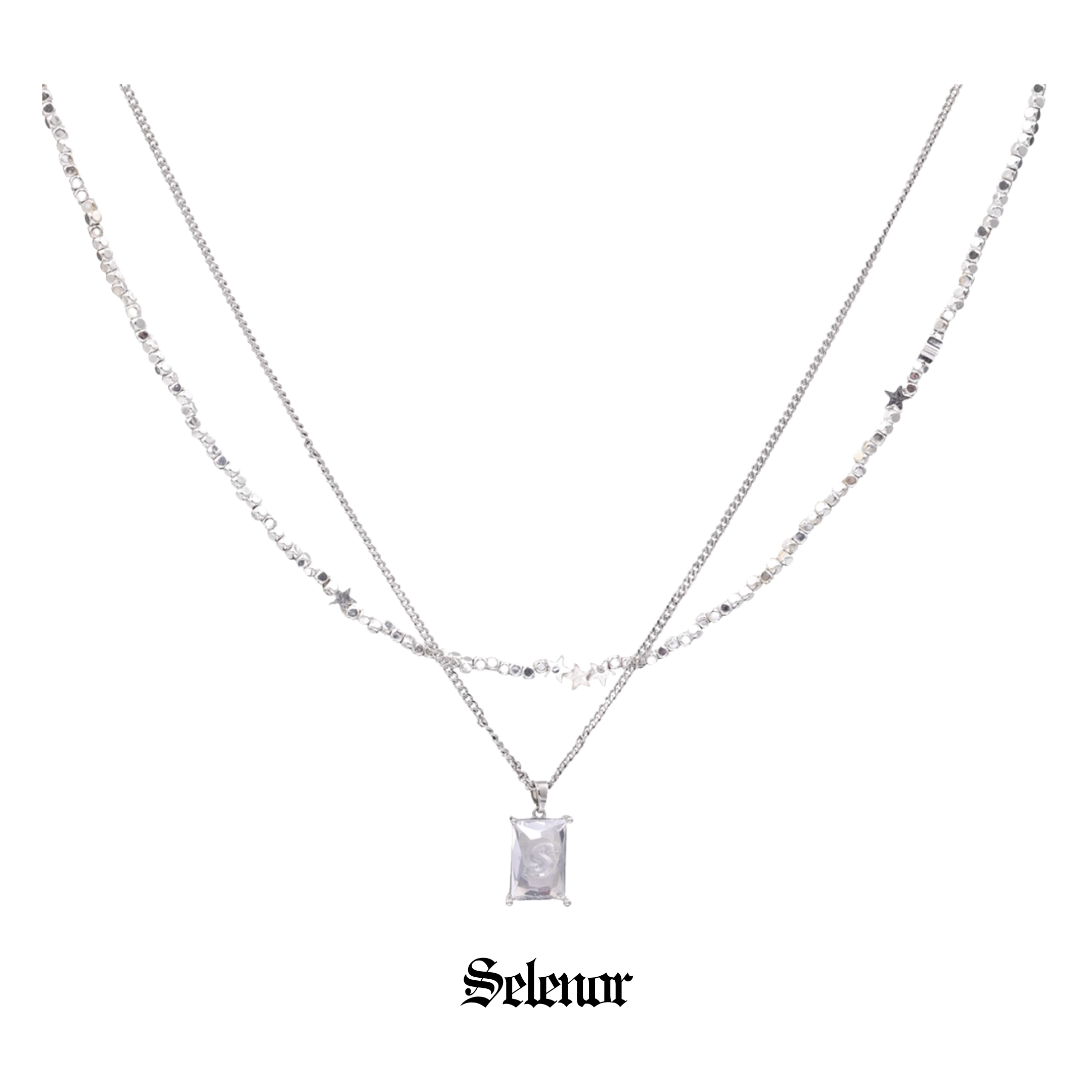S925 Cubic zirconia etoile frame necklace