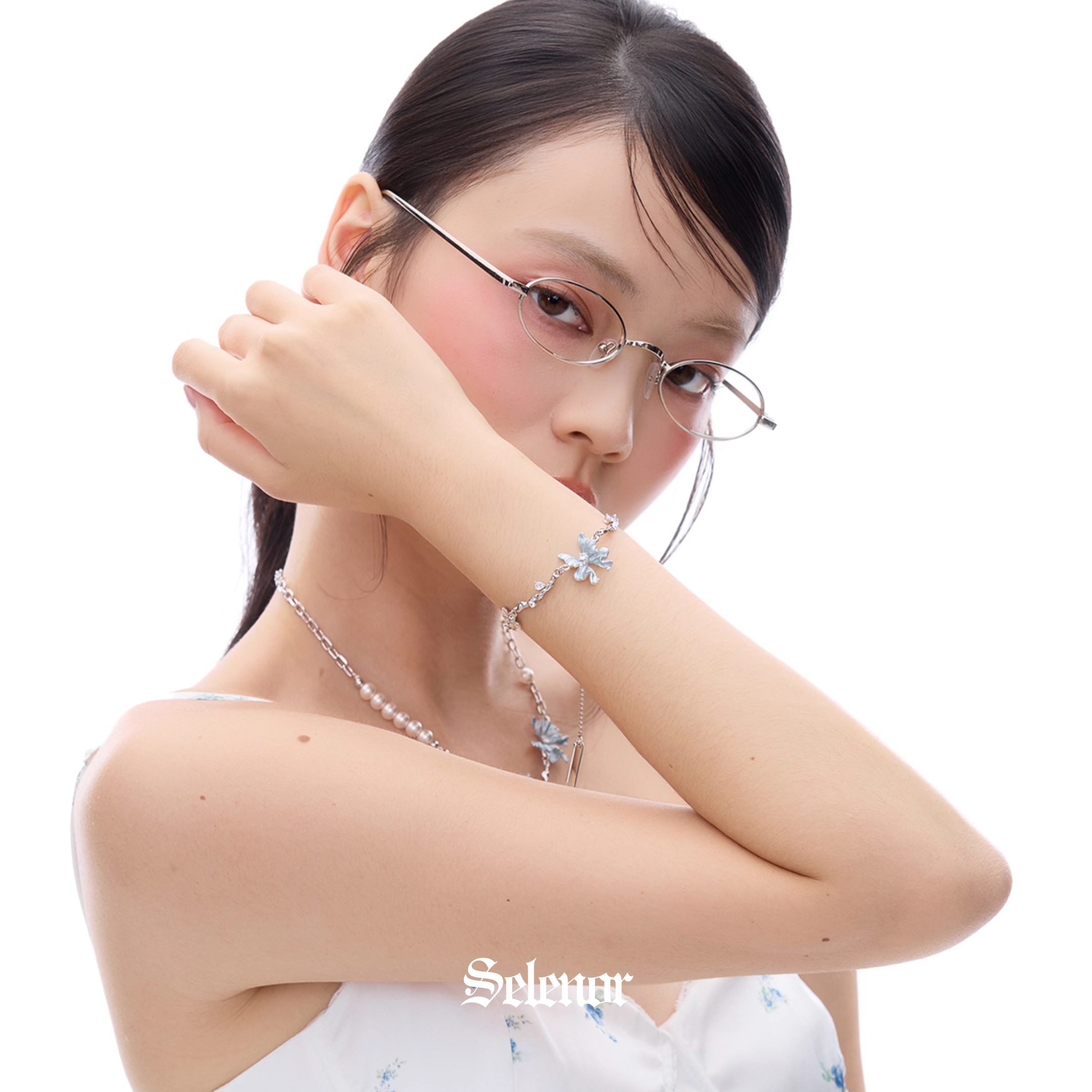 S925 Cubic zirconia lueur bleue bracelet[set item]