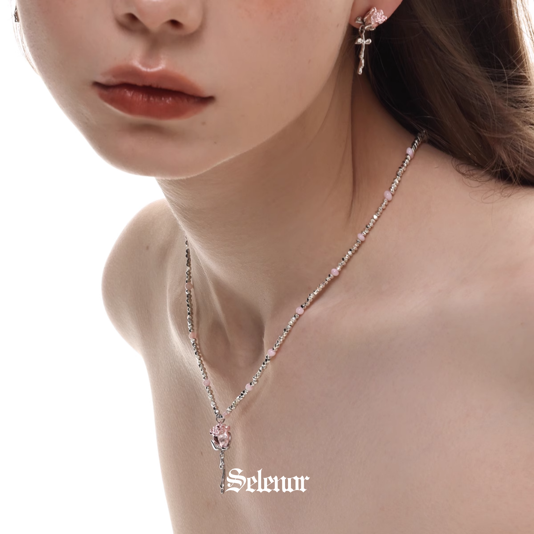 S925 Cubic zirconia rosaria necklace[set item]