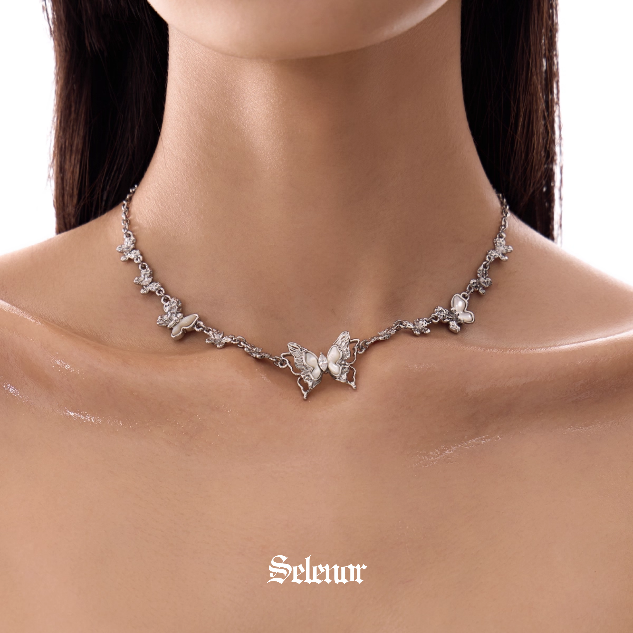 S925 Cubic zirconia butterfly gleam necklace[set item]