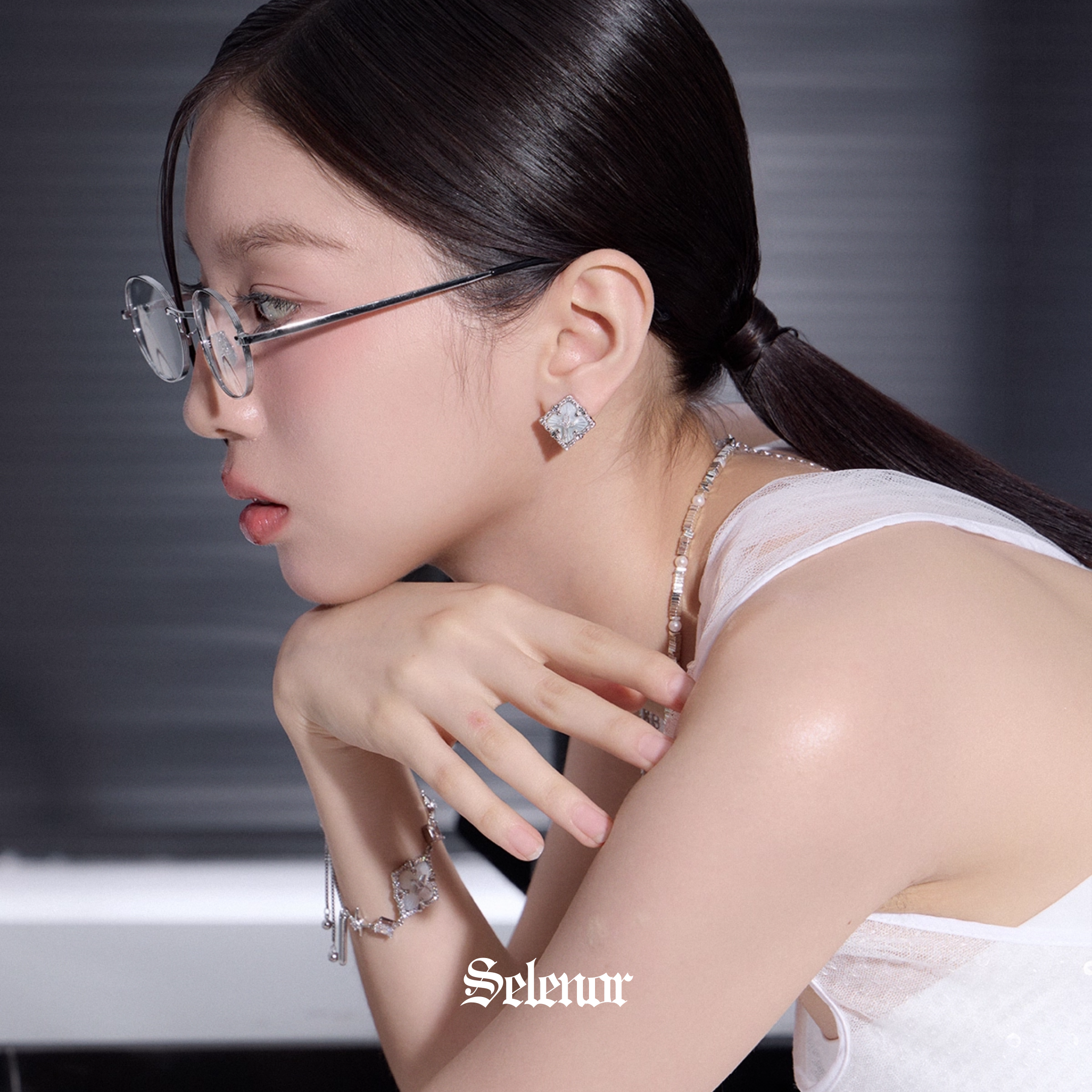 S925 Cubic zirconia clairon cross bracelet[set item]