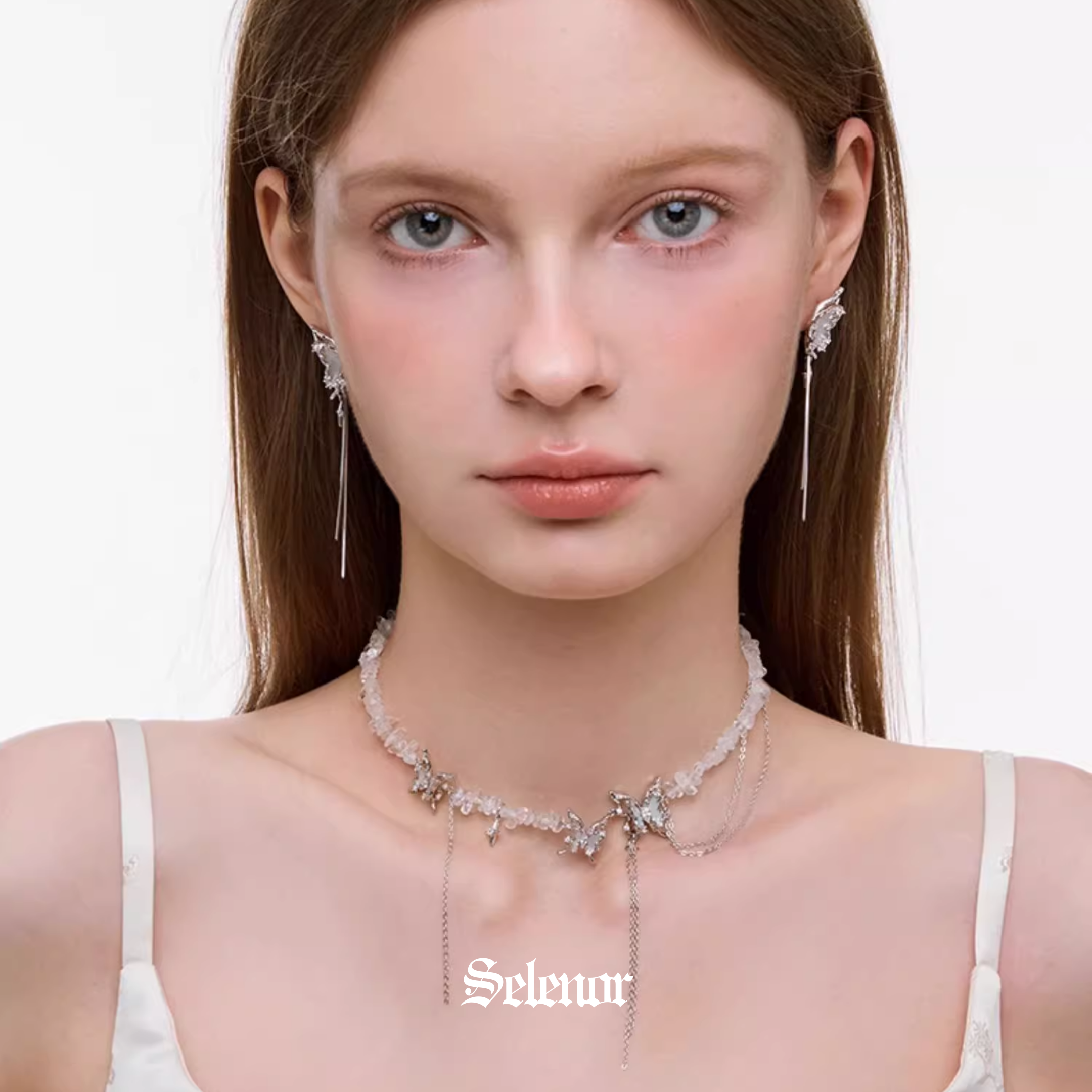 S925 Cubic zirconia butterfly lunaria necklace[set item]