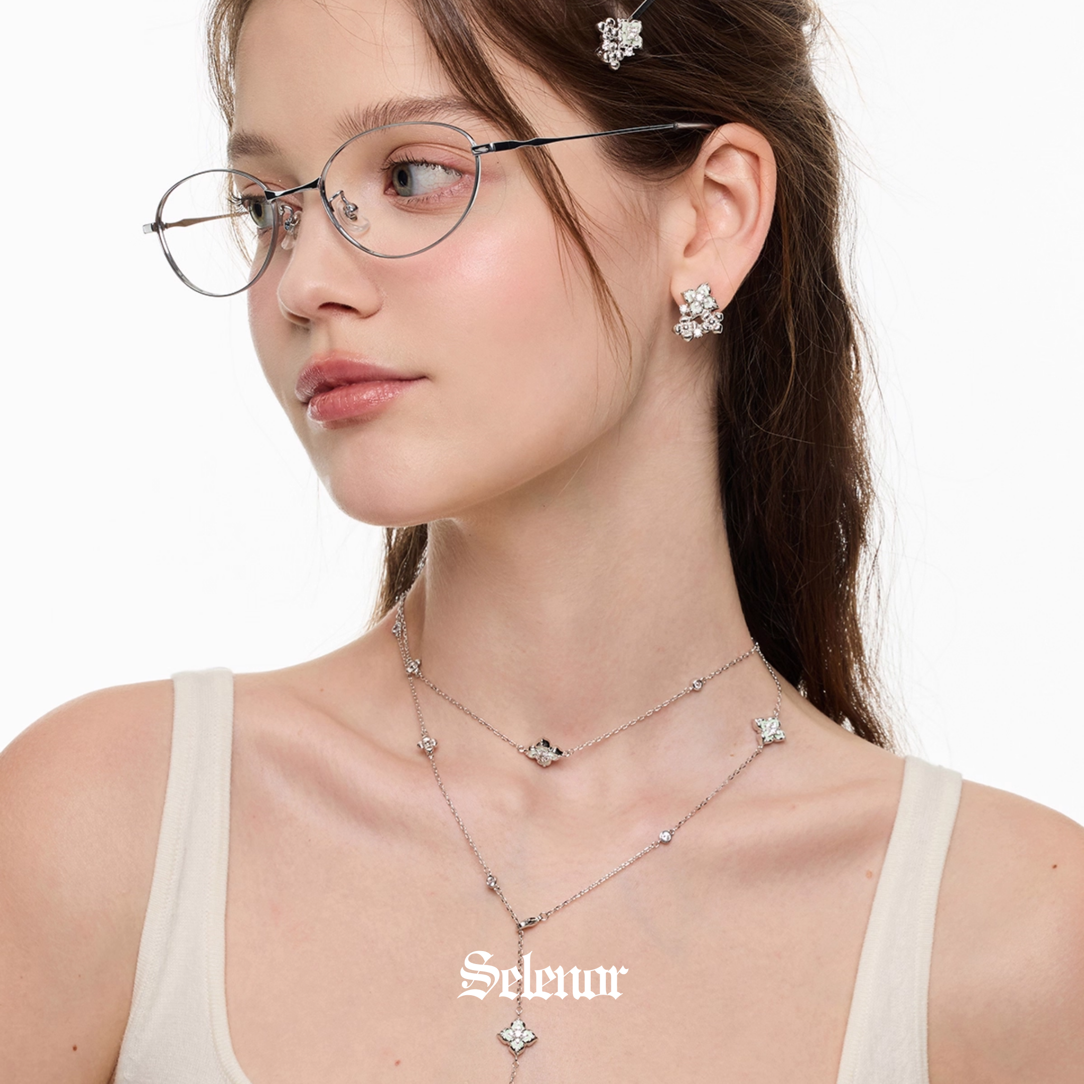 Cubic zirconia floréal 2way necklace[set item]