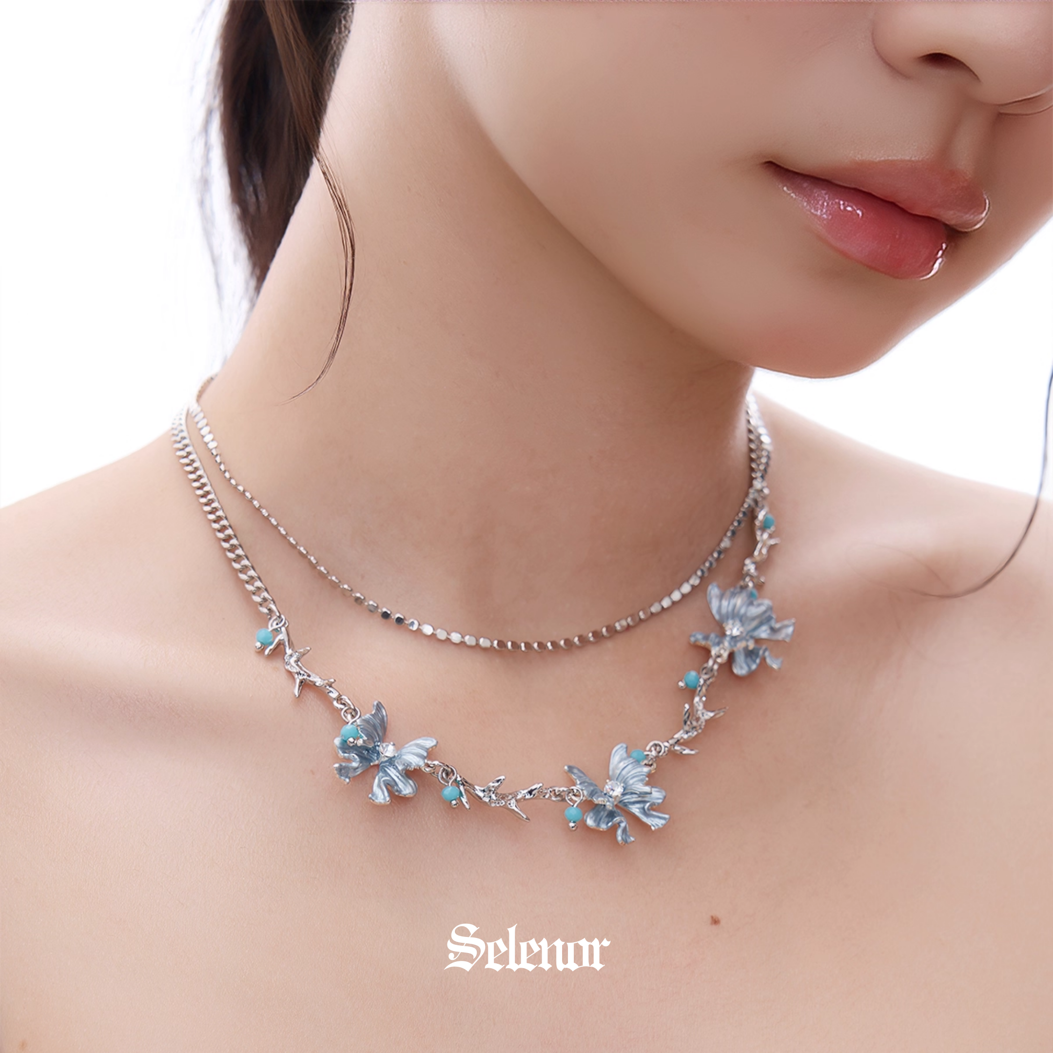 S925 Cubic zirconia lueur bleue necklace[set item]