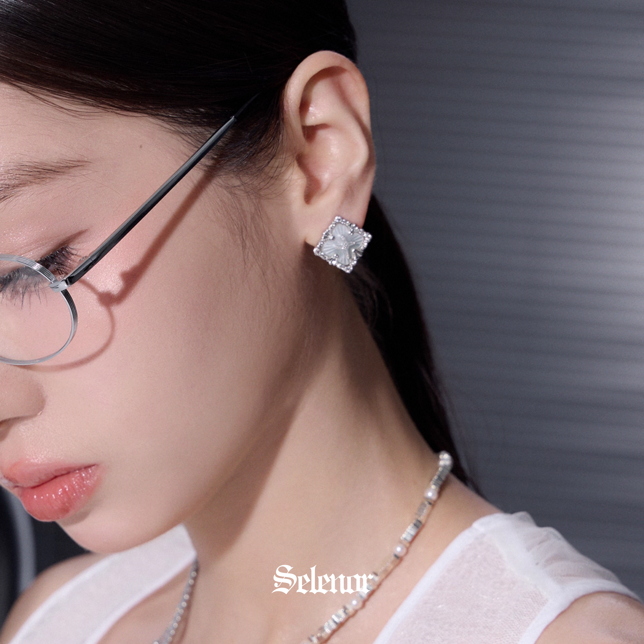S925 Cubic zirconia clairon cross pierce[set item]