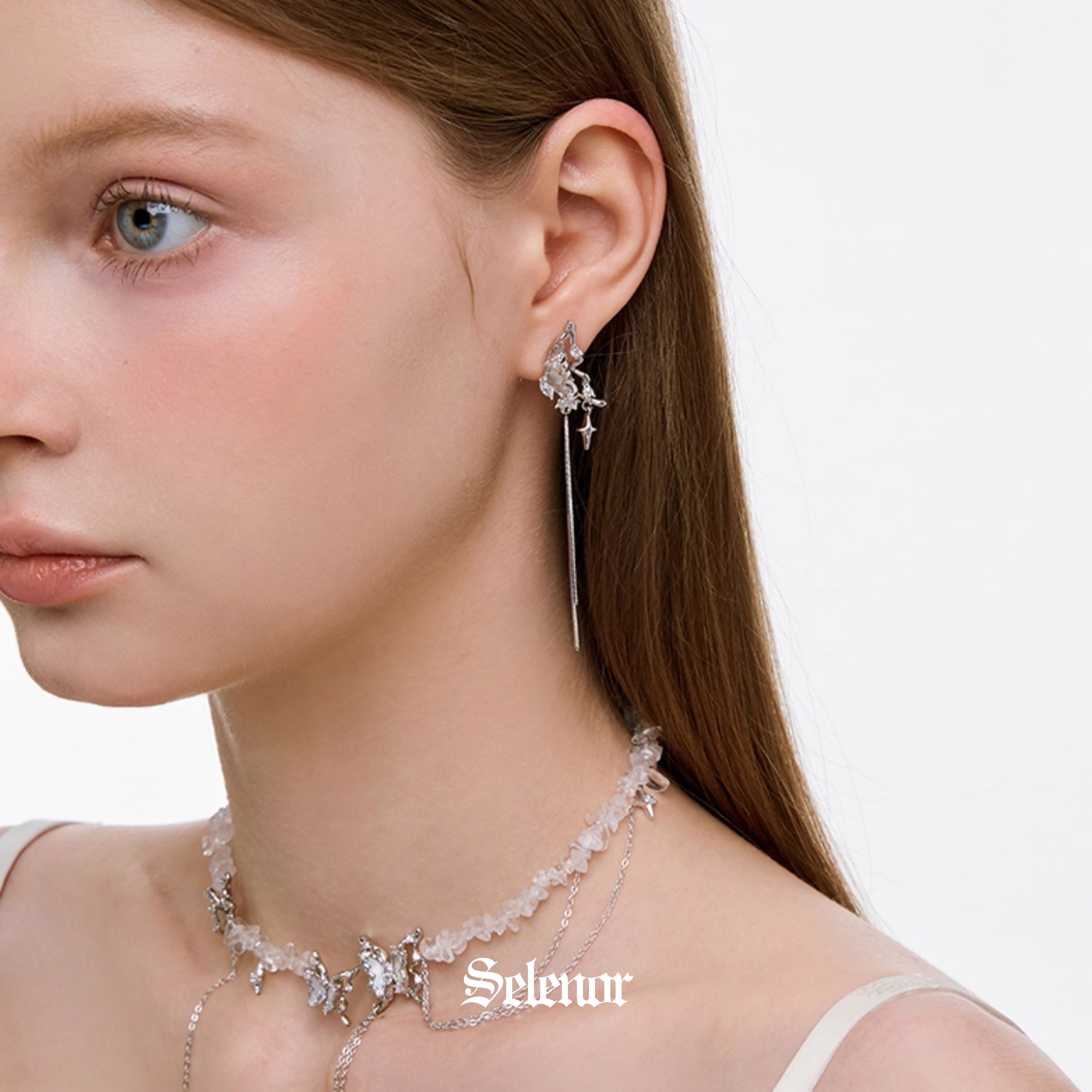S925 Cubic zirconia butterfly lunaria pierce[set item]
