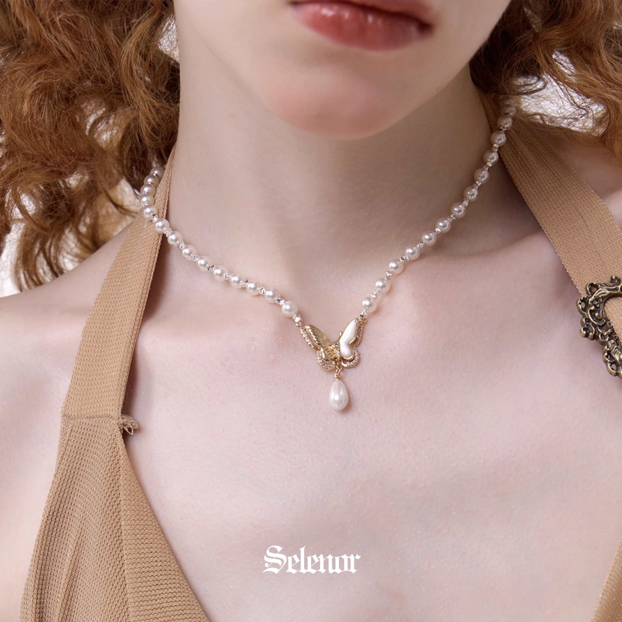 S925 Cubic zirconia papillon pearl necklace[set item]
