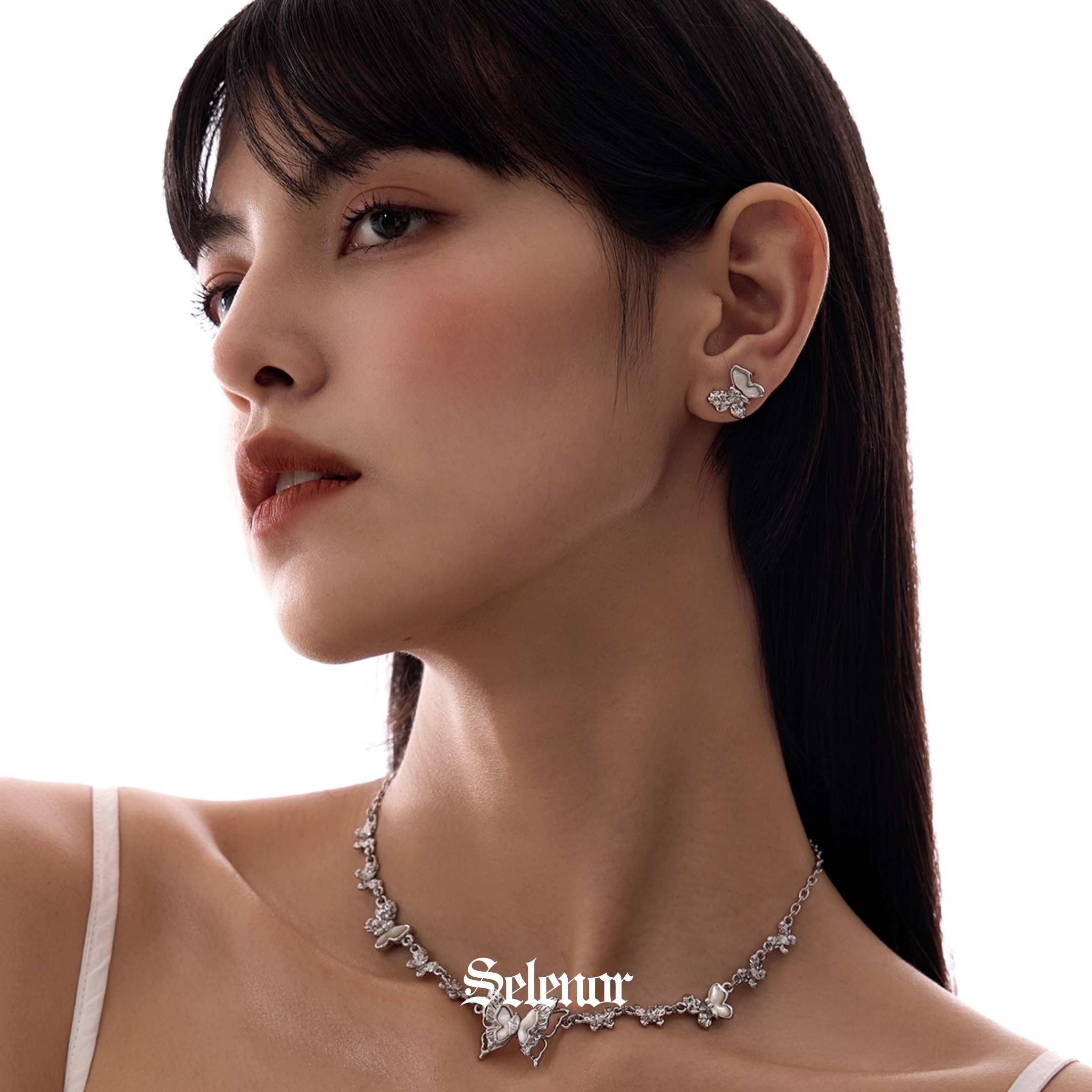 S925 Cubic zirconia butterfly gleam pierce[set item]