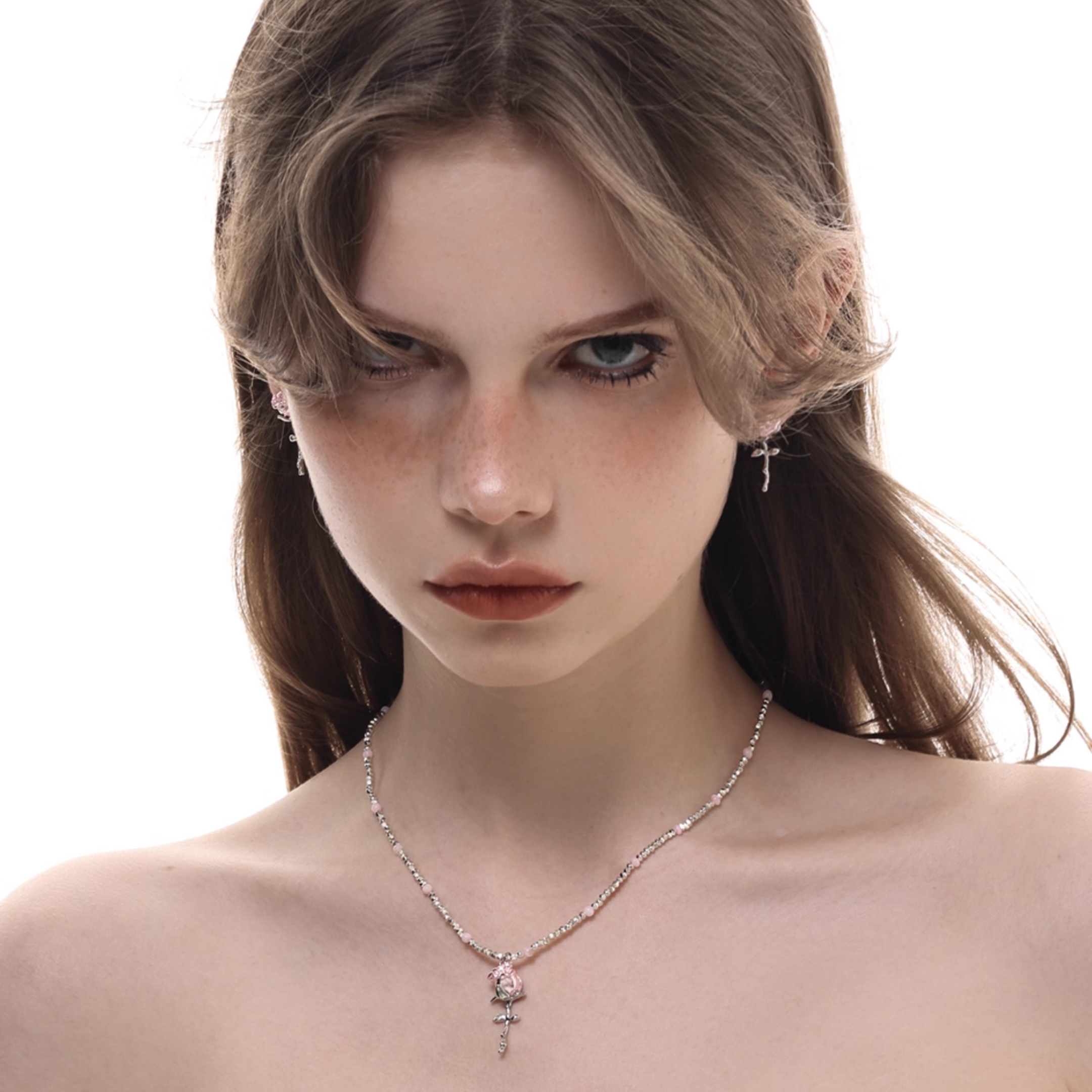S925 Cubic zirconia rosaria necklace[set item]