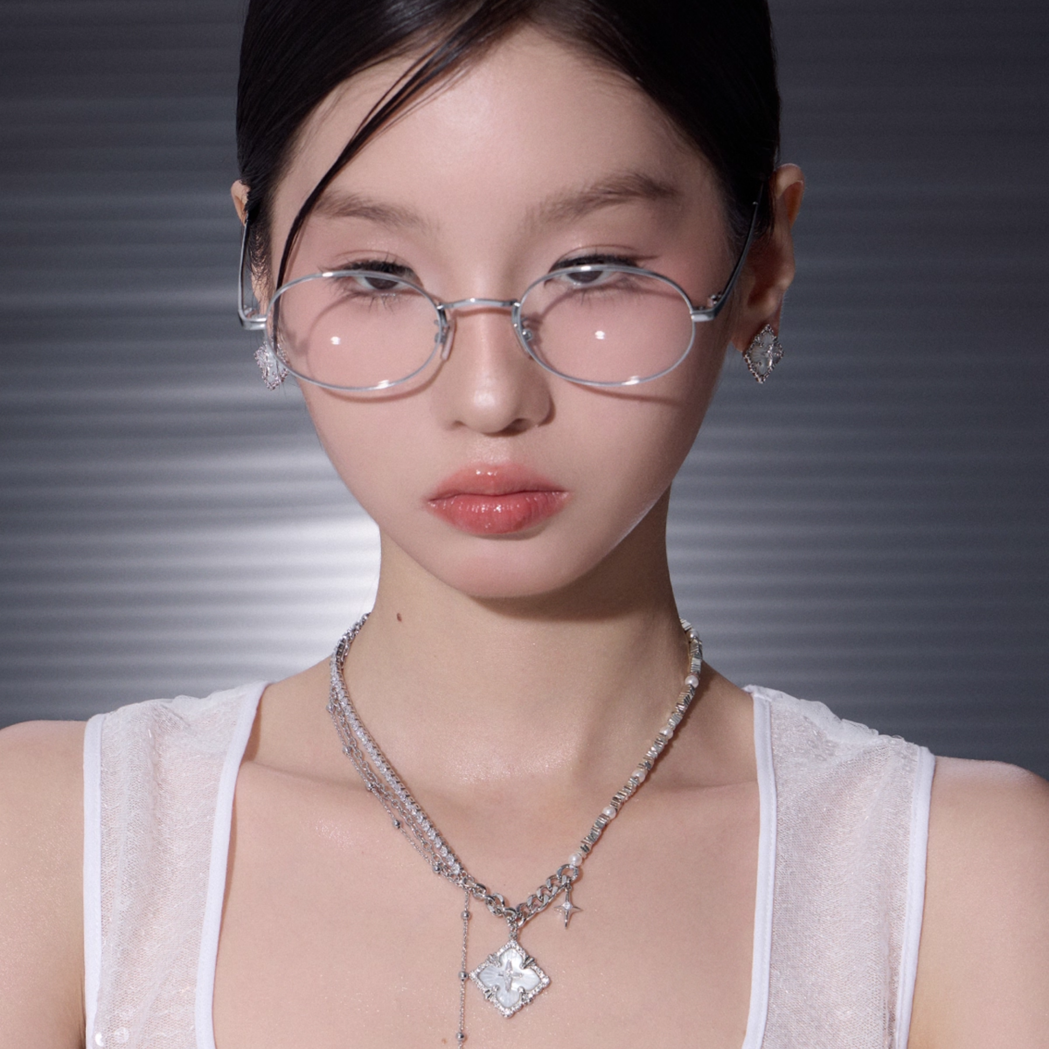 S925 Cubic zirconia clairon cross necklace[set item]