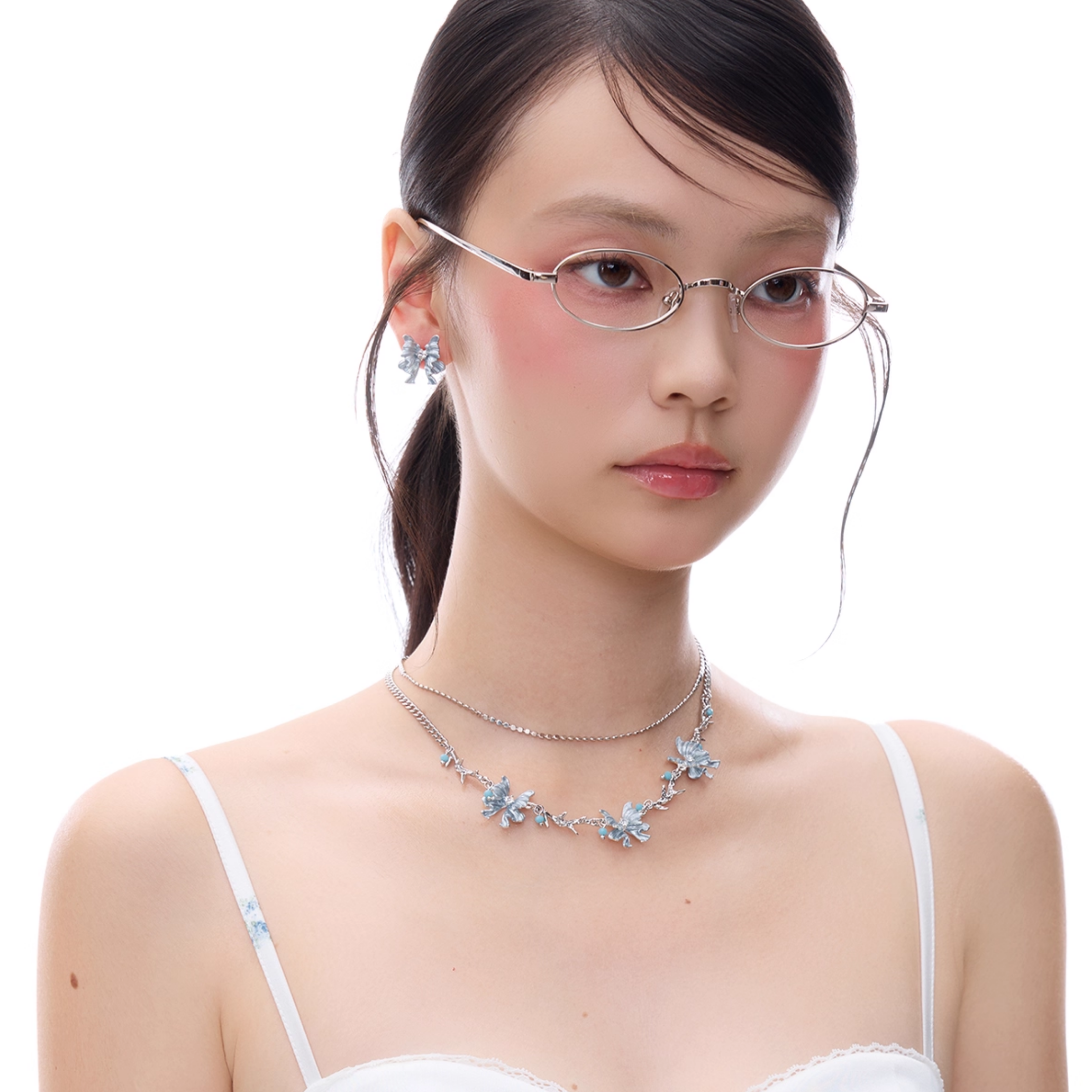 S925 Cubic zirconia lueur bleue necklace[set item]