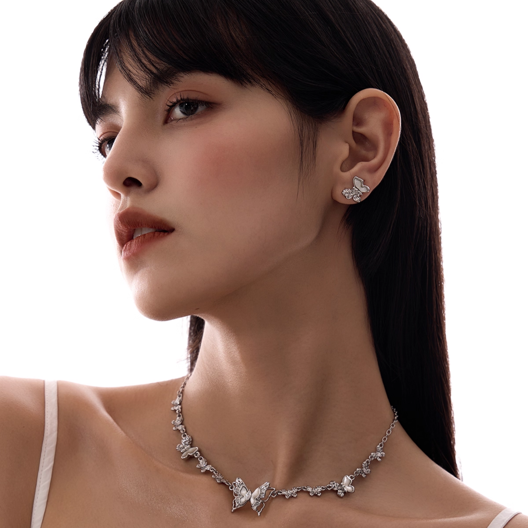 S925 Cubic zirconia butterfly gleam necklace[set item]