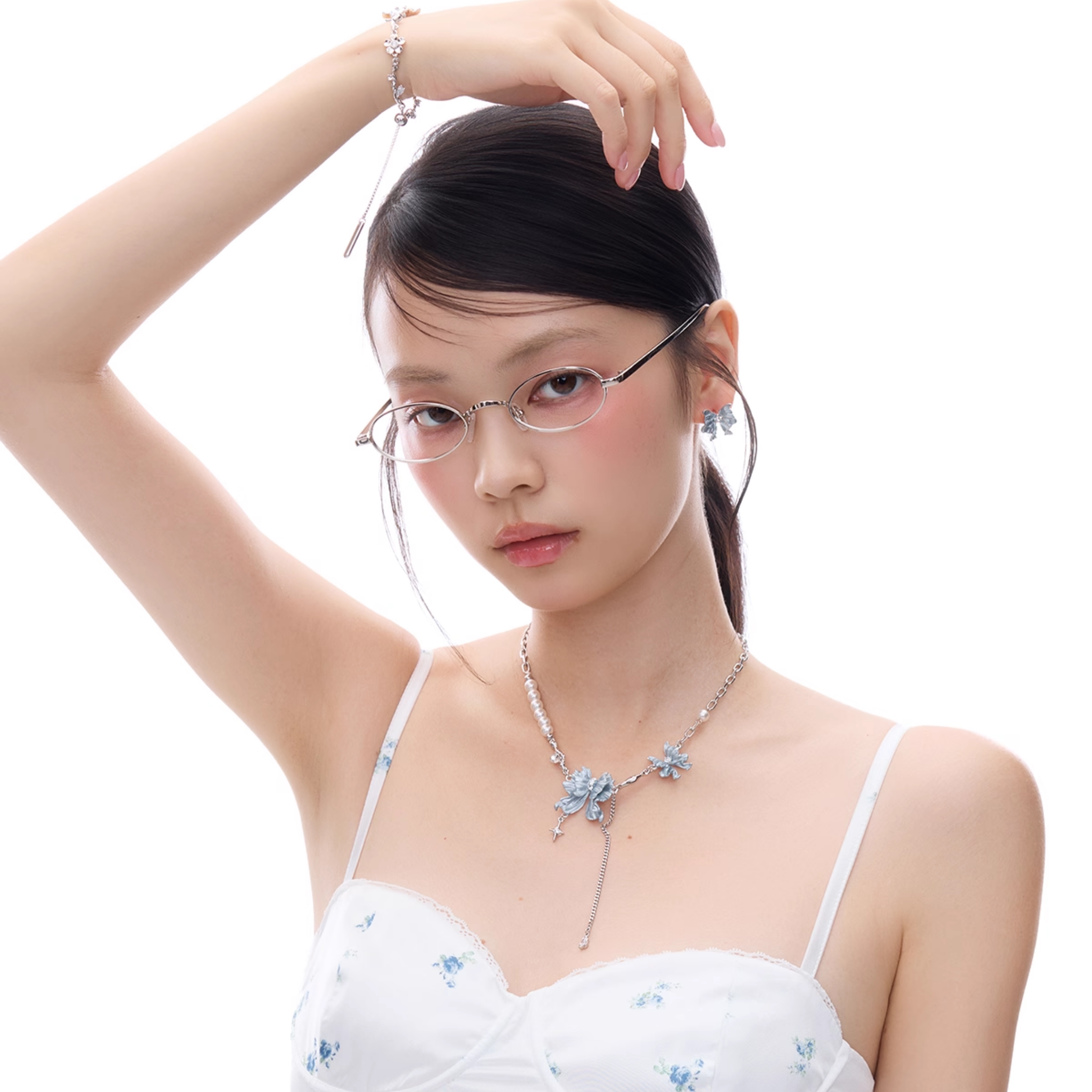 S925 Cubic zirconia lueur bleue bracelet[set item]