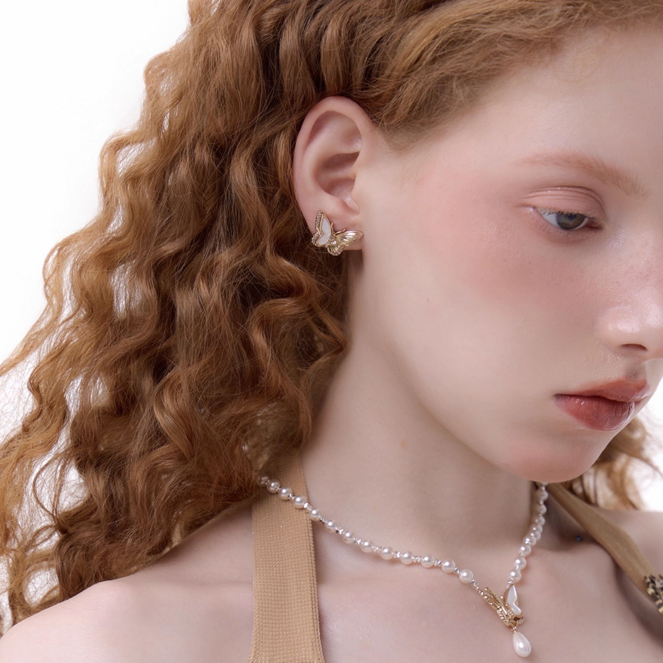 S925 Cubic zirconia papillon pearl necklace[set item]