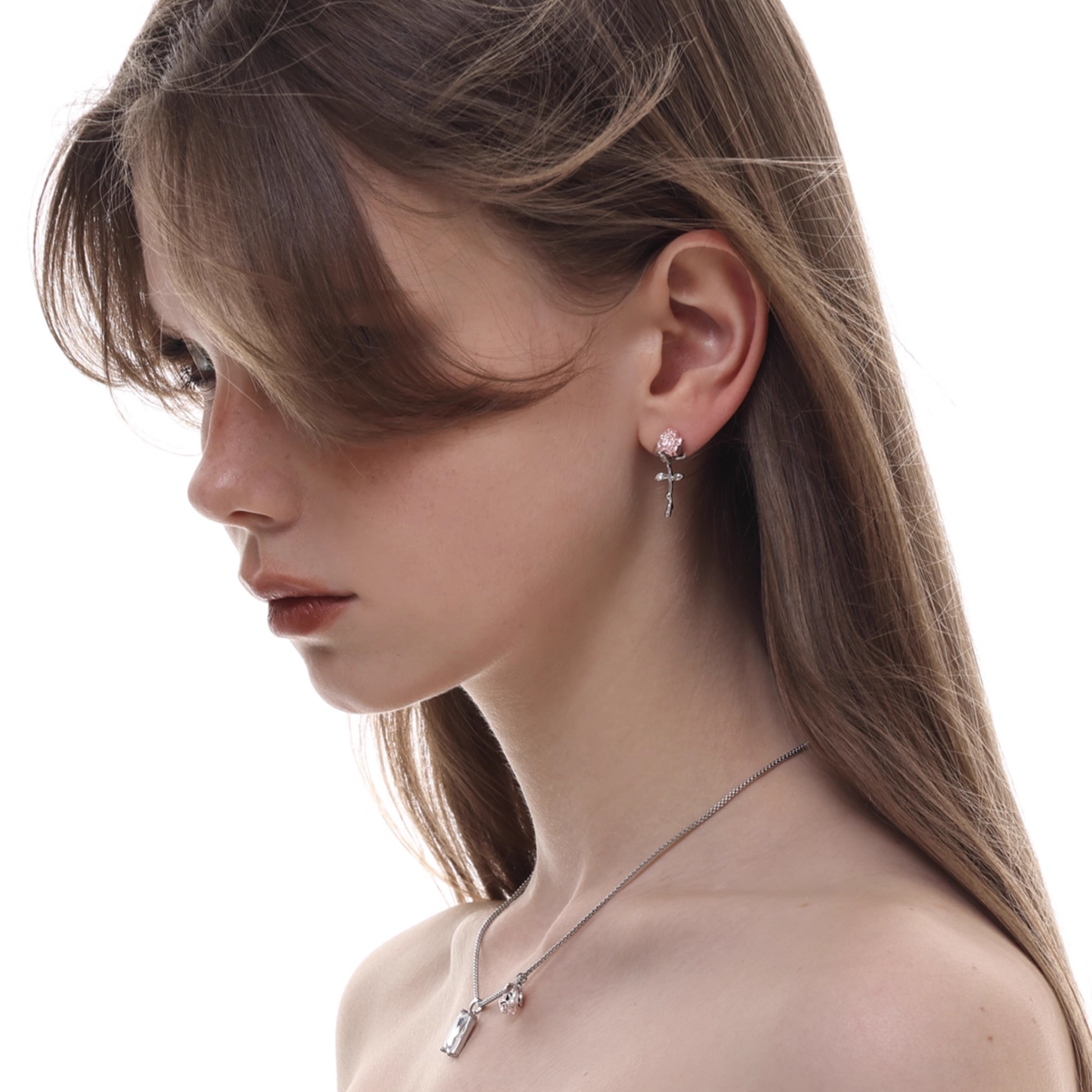 S925 Cubic zirconia rosaria pierce[set item]