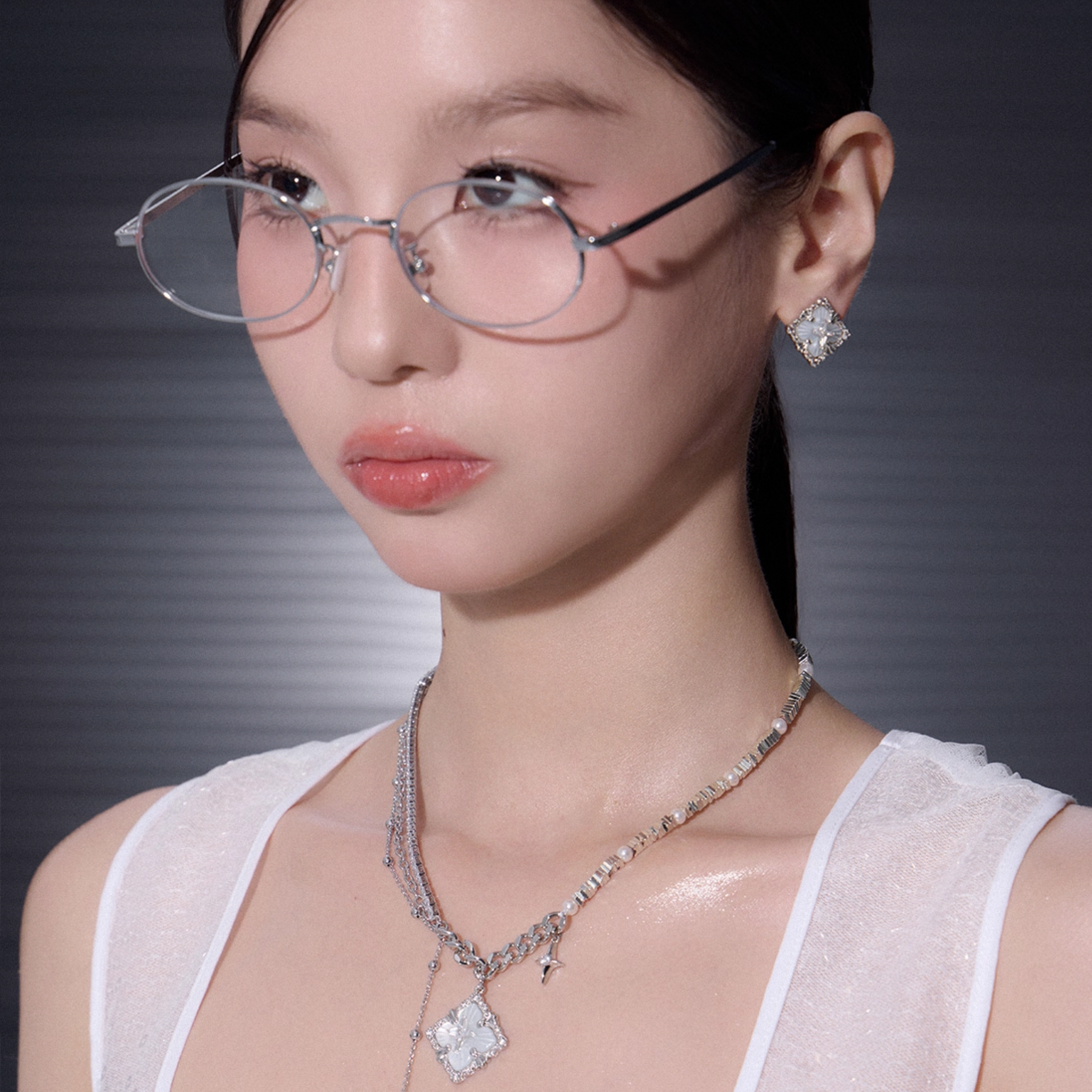 S925 Cubic zirconia clairon cross pierce[set item]