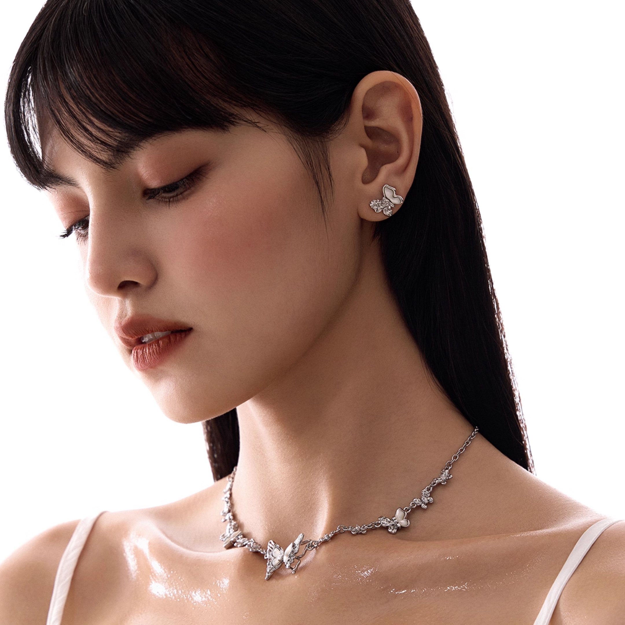 S925 Cubic zirconia butterfly gleam pierce[set item]