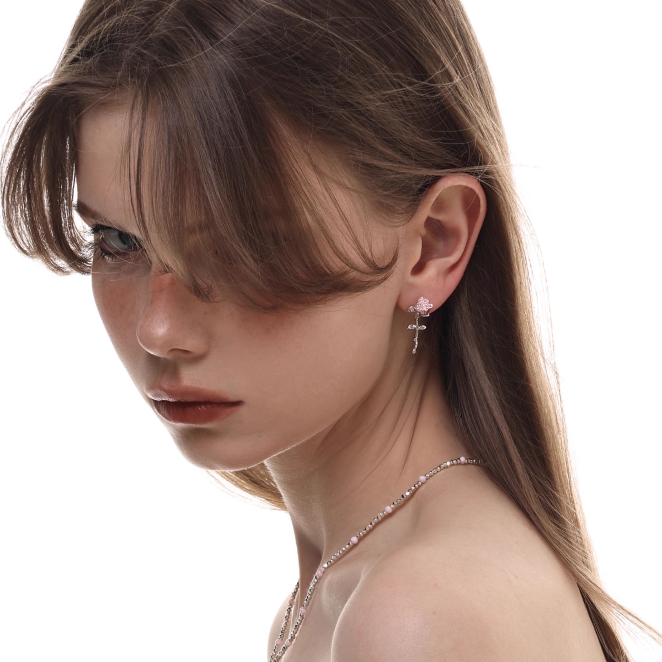 S925 Cubic zirconia rosaria pierce[set item]