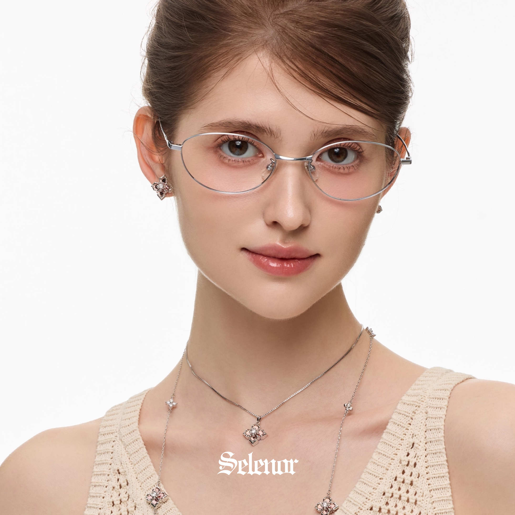 Cubic zirconia rosine necklace[set item]