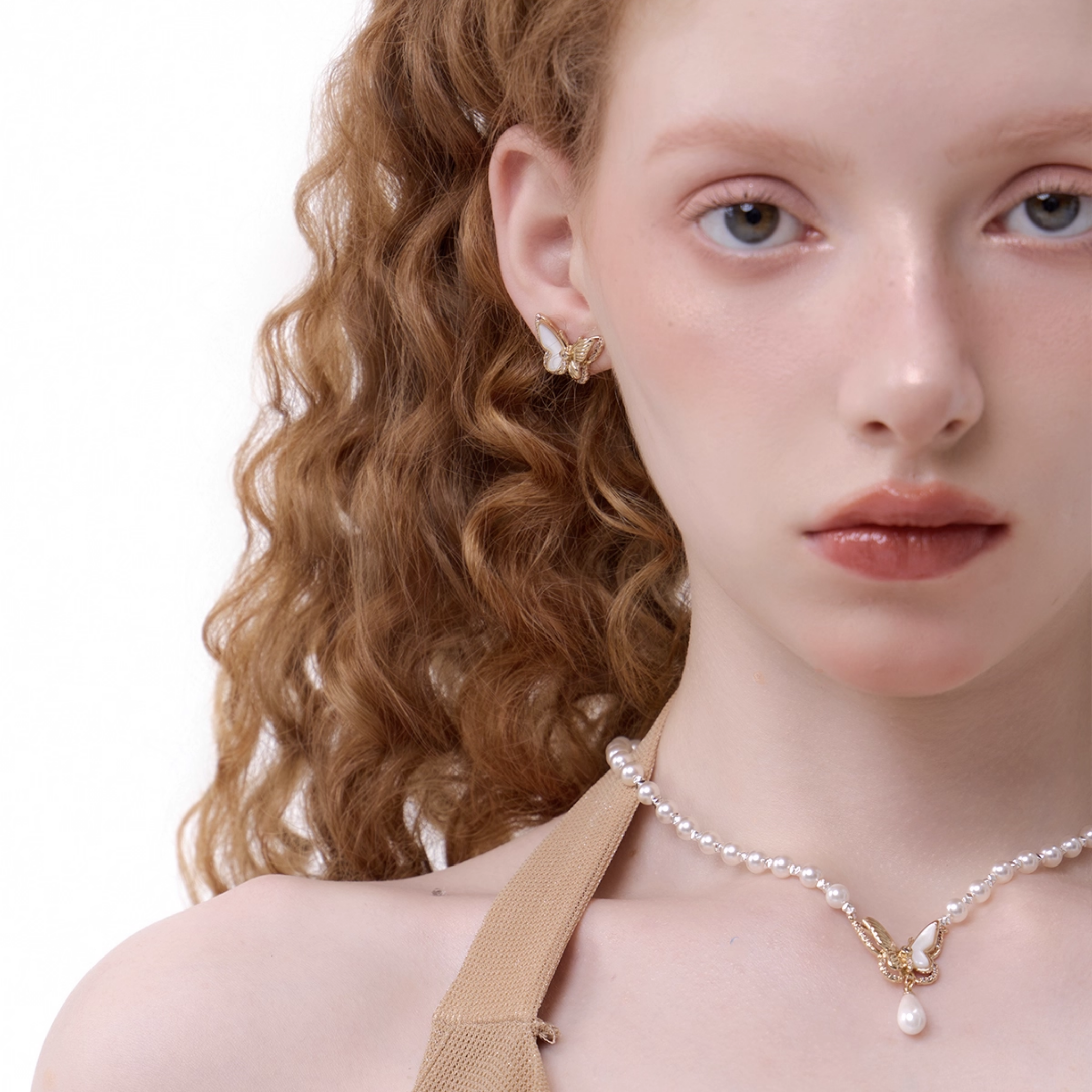 S925 Cubic zirconia papillon pearl necklace[set item]