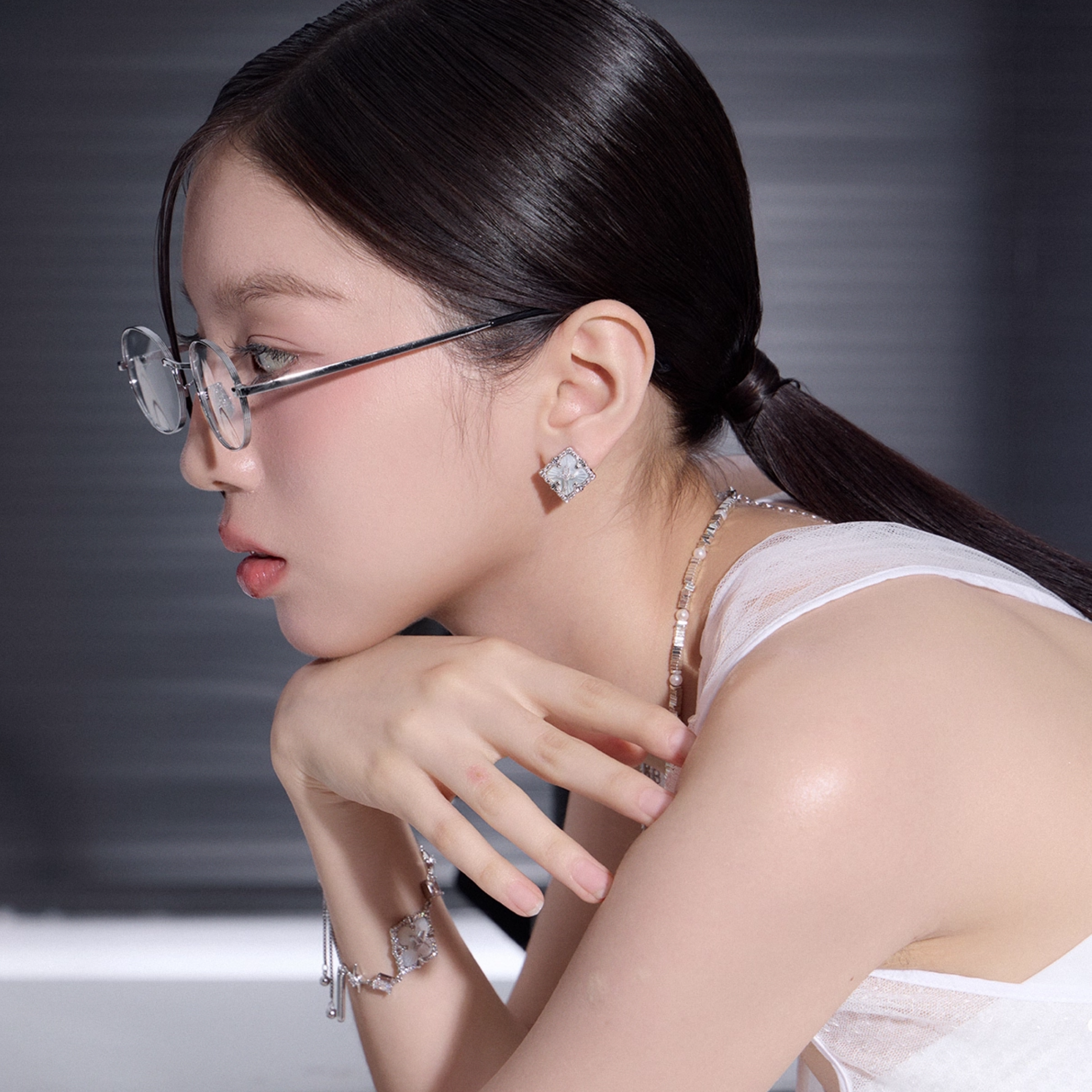 S925 Cubic zirconia clairon cross pierce[set item]