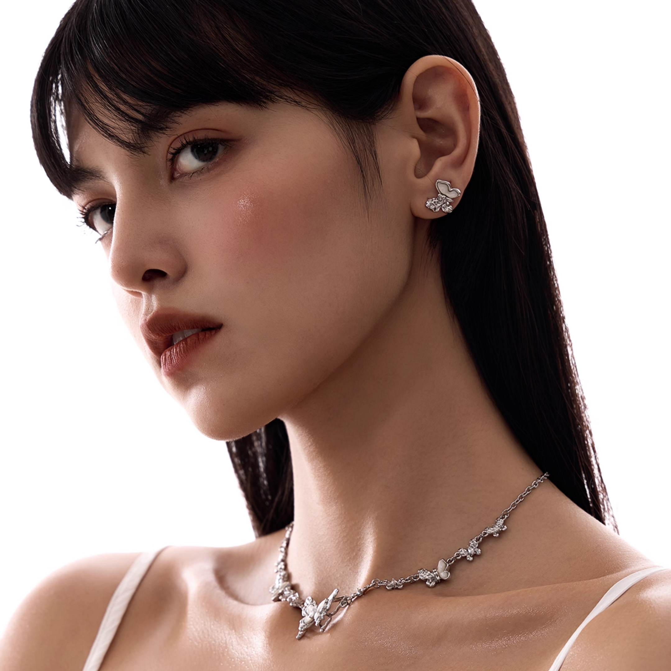 S925 Cubic zirconia butterfly gleam pierce[set item]