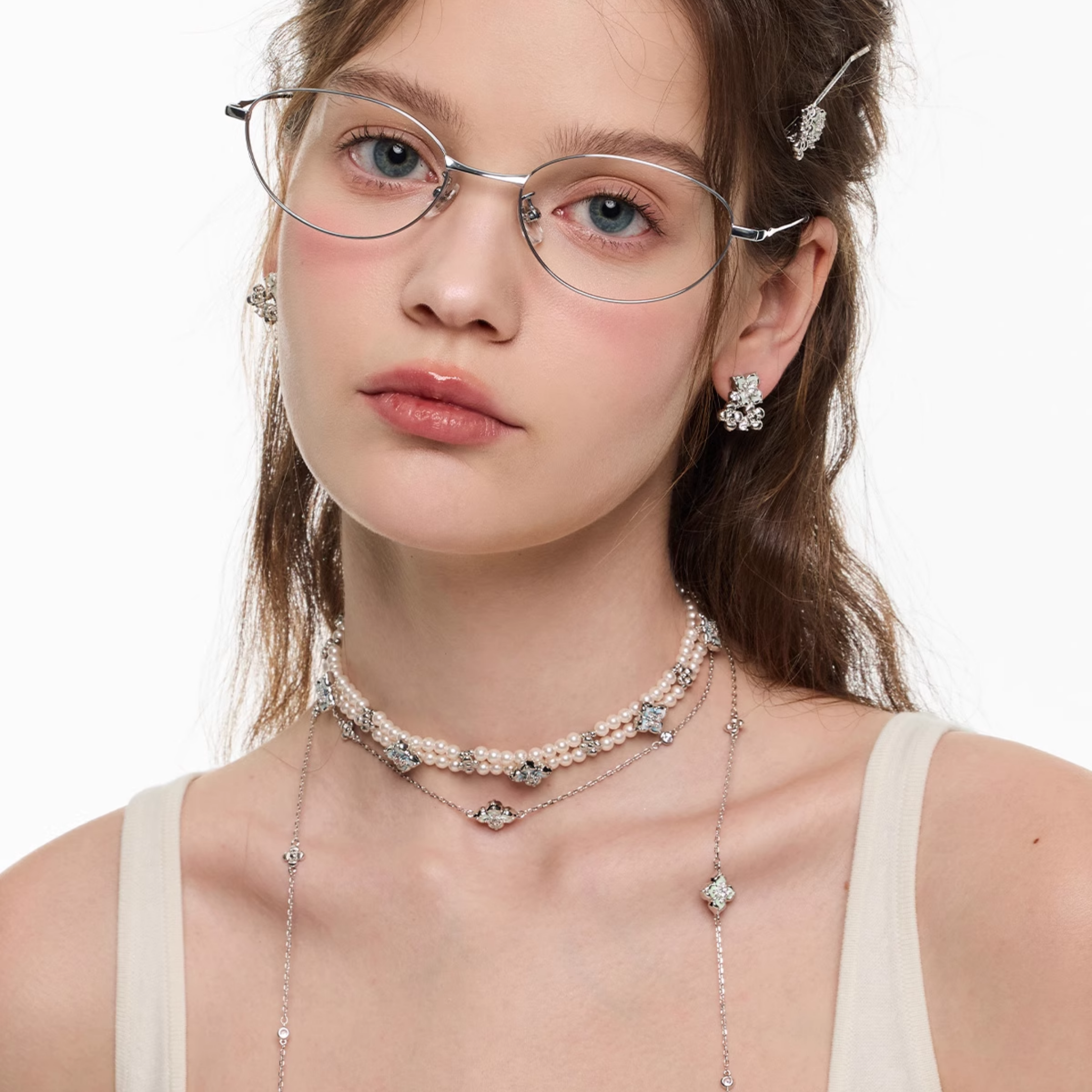 Cubic zirconia floréal 2way necklace[set item]